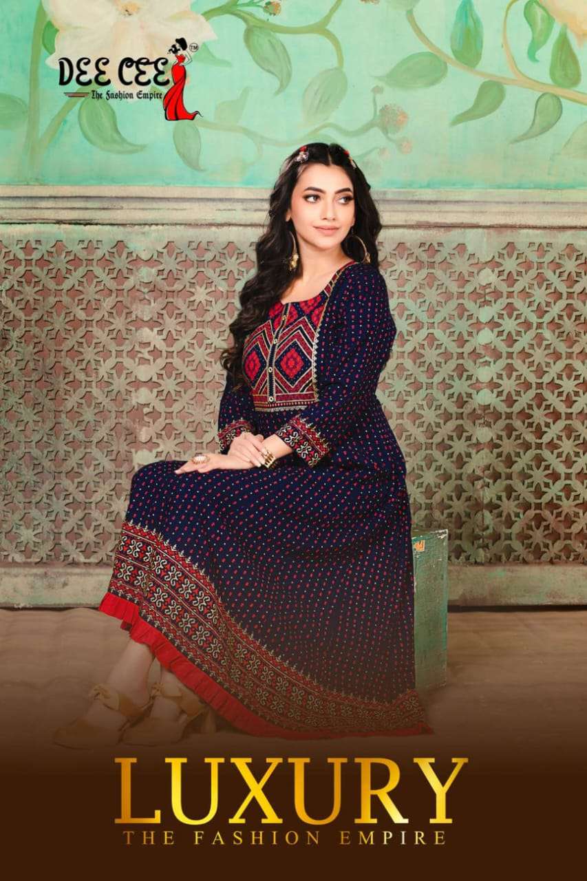 LUXURY BY DEE CEE 1001 TO 1006 SERIES DESIGNER RAYON PRINT KURTIS