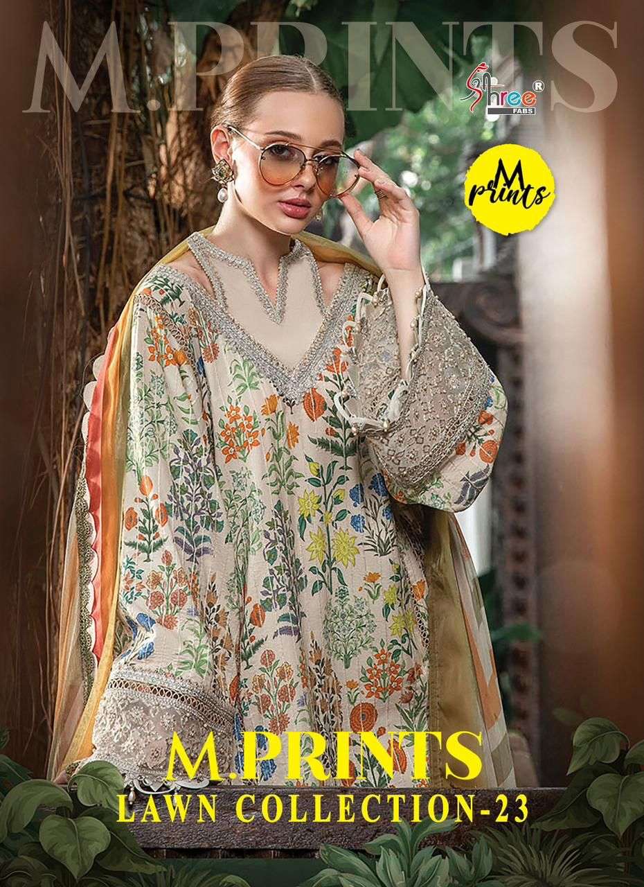 M.PRINTS LAWN COLLECTION 23 BY SHREE FABS 3239 TO 3242 SERIES PAKISTANI LAWN DRESSES