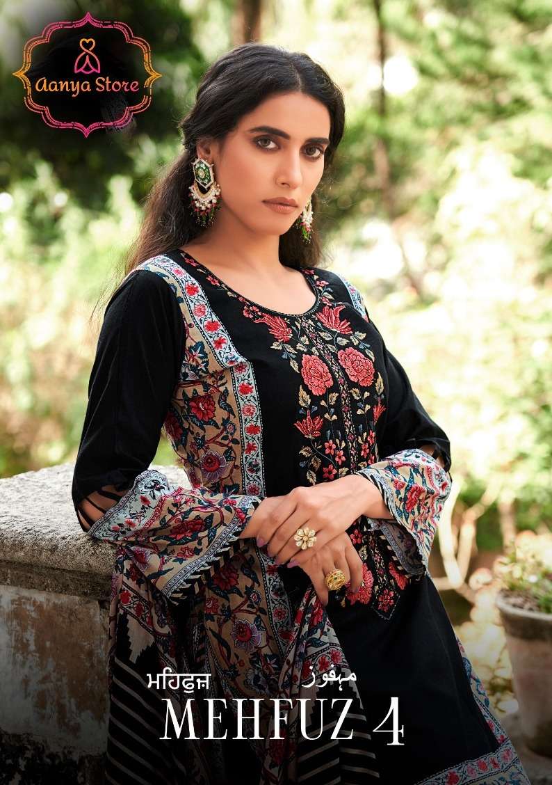 MAHEFUZ VOL-4 BY AANYA STORE 1113 TO 1120 SERIES COTTON PAKISTANI PRINT DRESSES