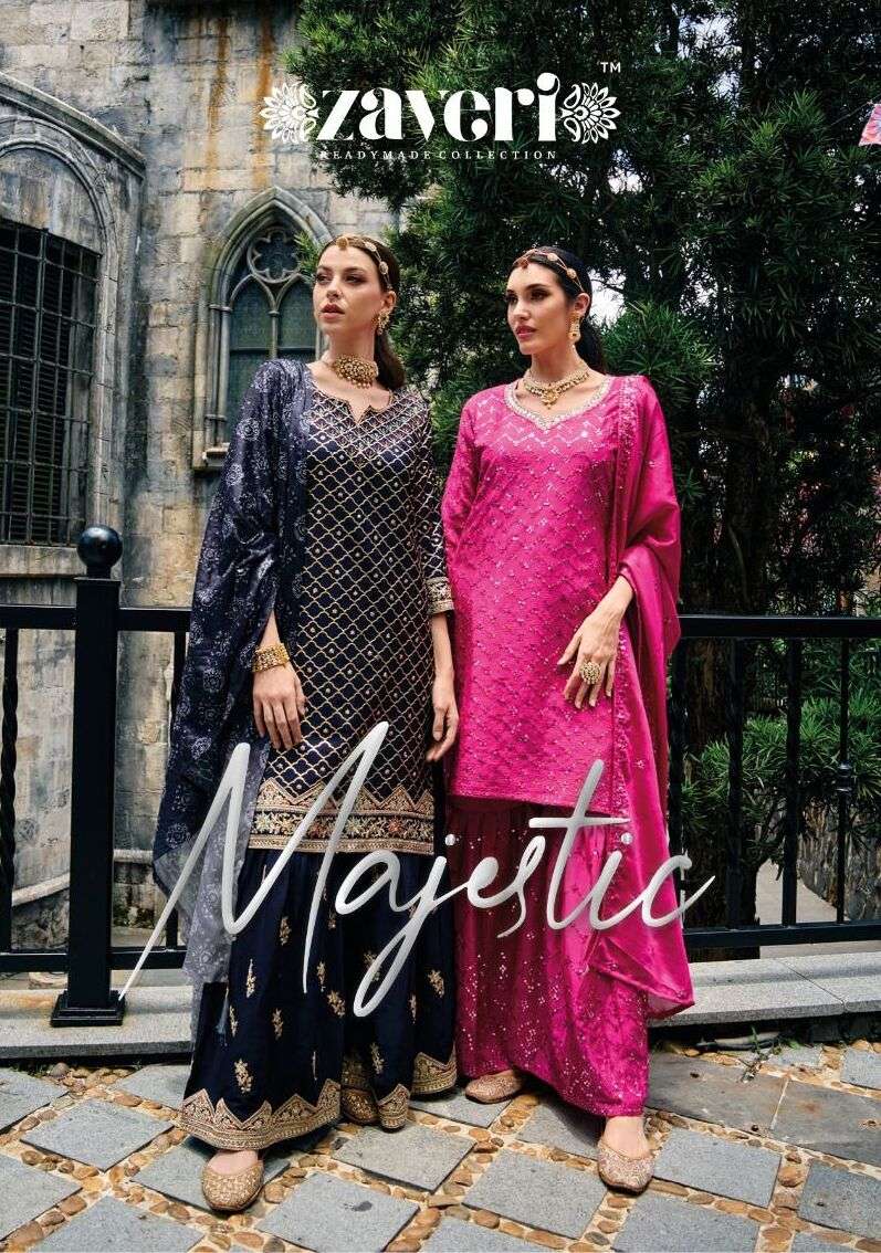 MAJESTIC BY ZAVERI 1205 TO 1209 SERIES CHINON WORK STITCHED DRESSES