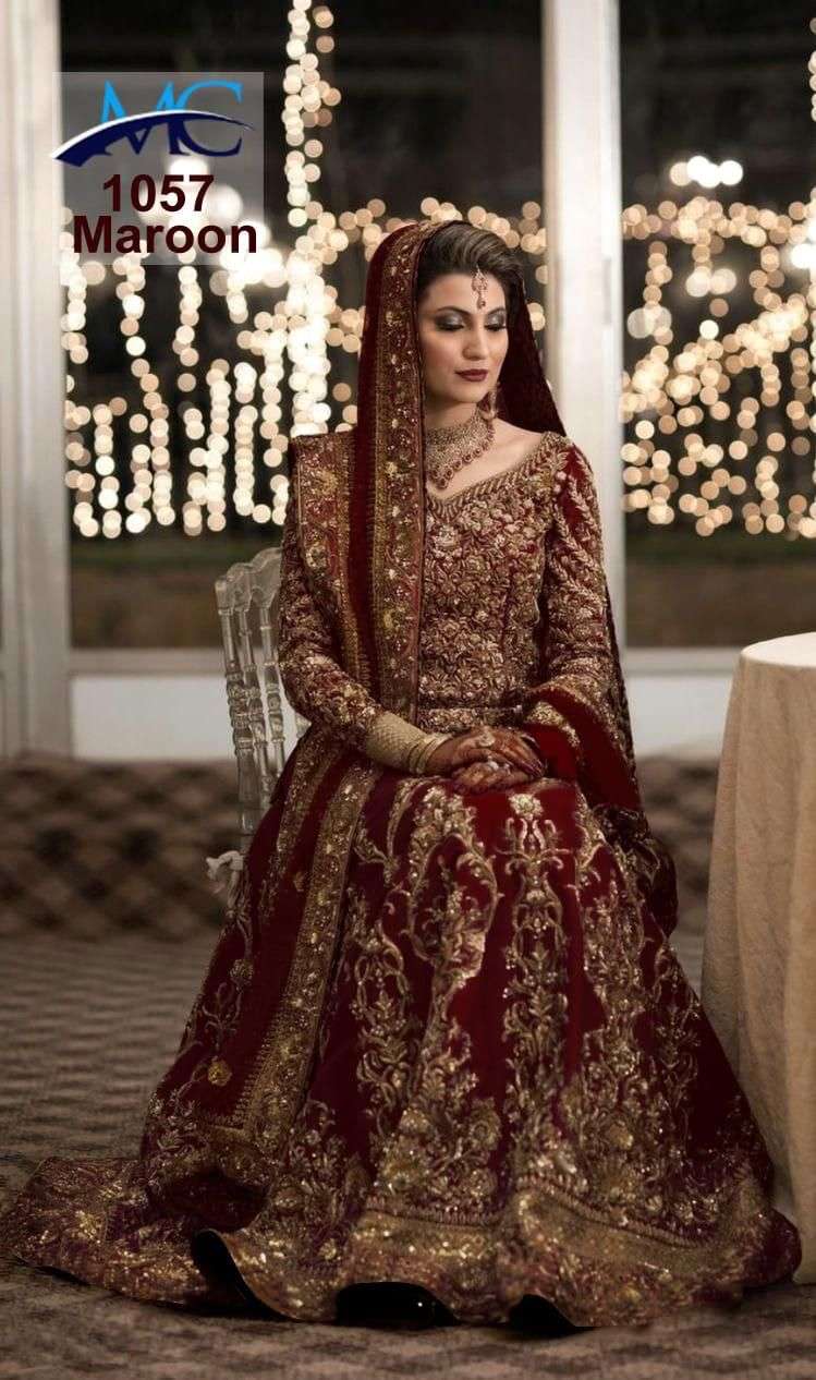 MC-1057 BY MANSI CREATION PURE VELVET EMBROIDERY BRIDAL LEHENGAS