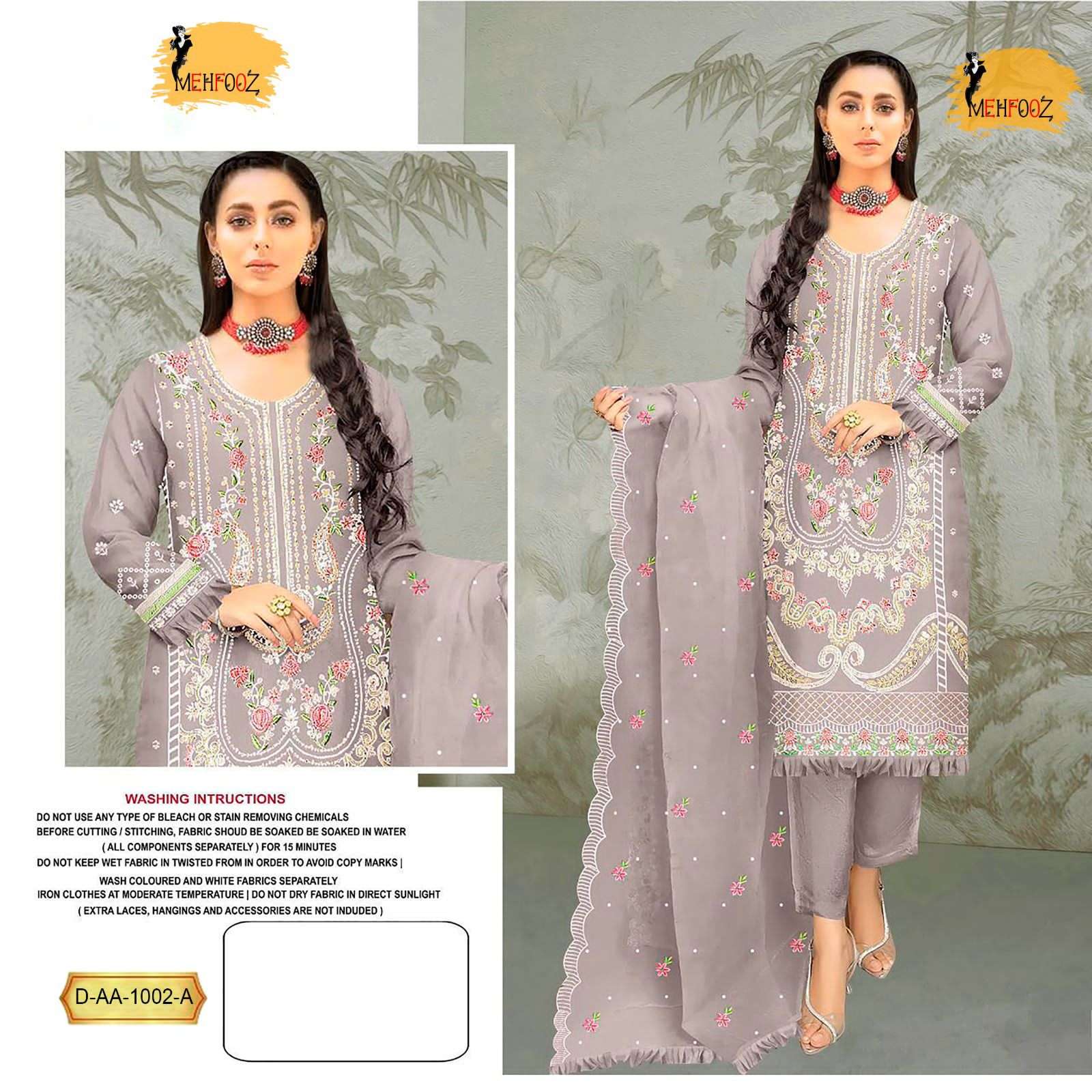 MEHFOOZ 1002 NX BY ASLIWHOLESALE ORGANZA EMBROIDERY PAKISTANI DRESSES