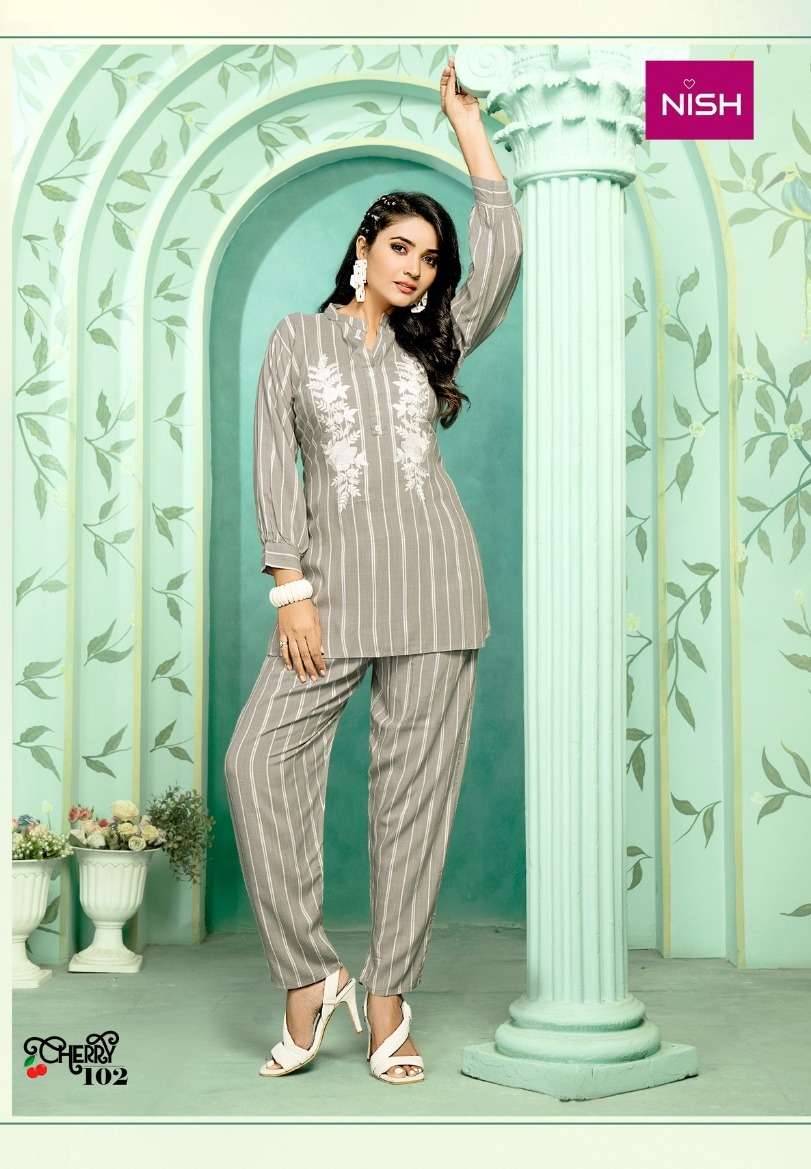 NISH CHERRY BY ASLIWHOLESALE DESIGNER FACNY RAYON CO-ORD SET 