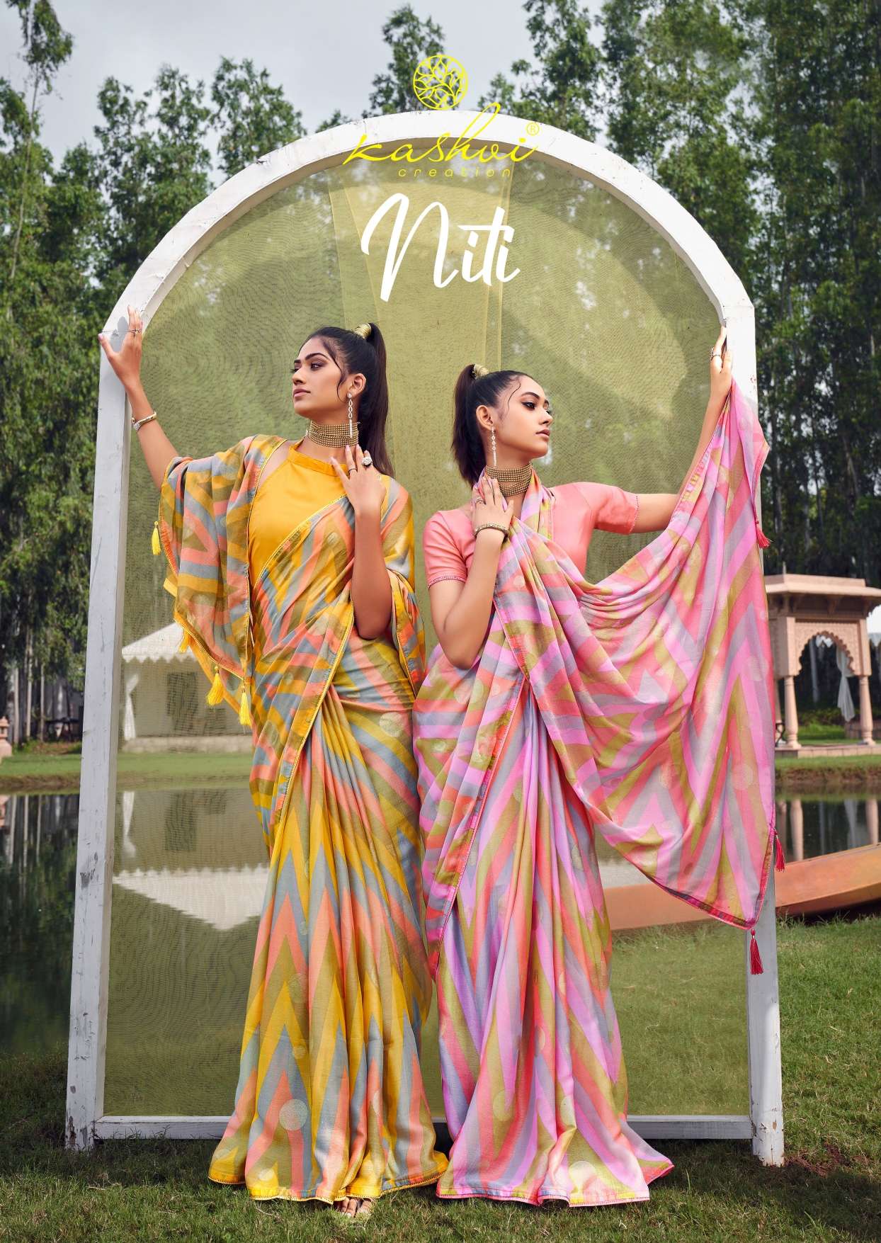 NITI BY KASHVI CREATION DESIGNER FANCY CRYSTAL BRASSO FOIL SAREES