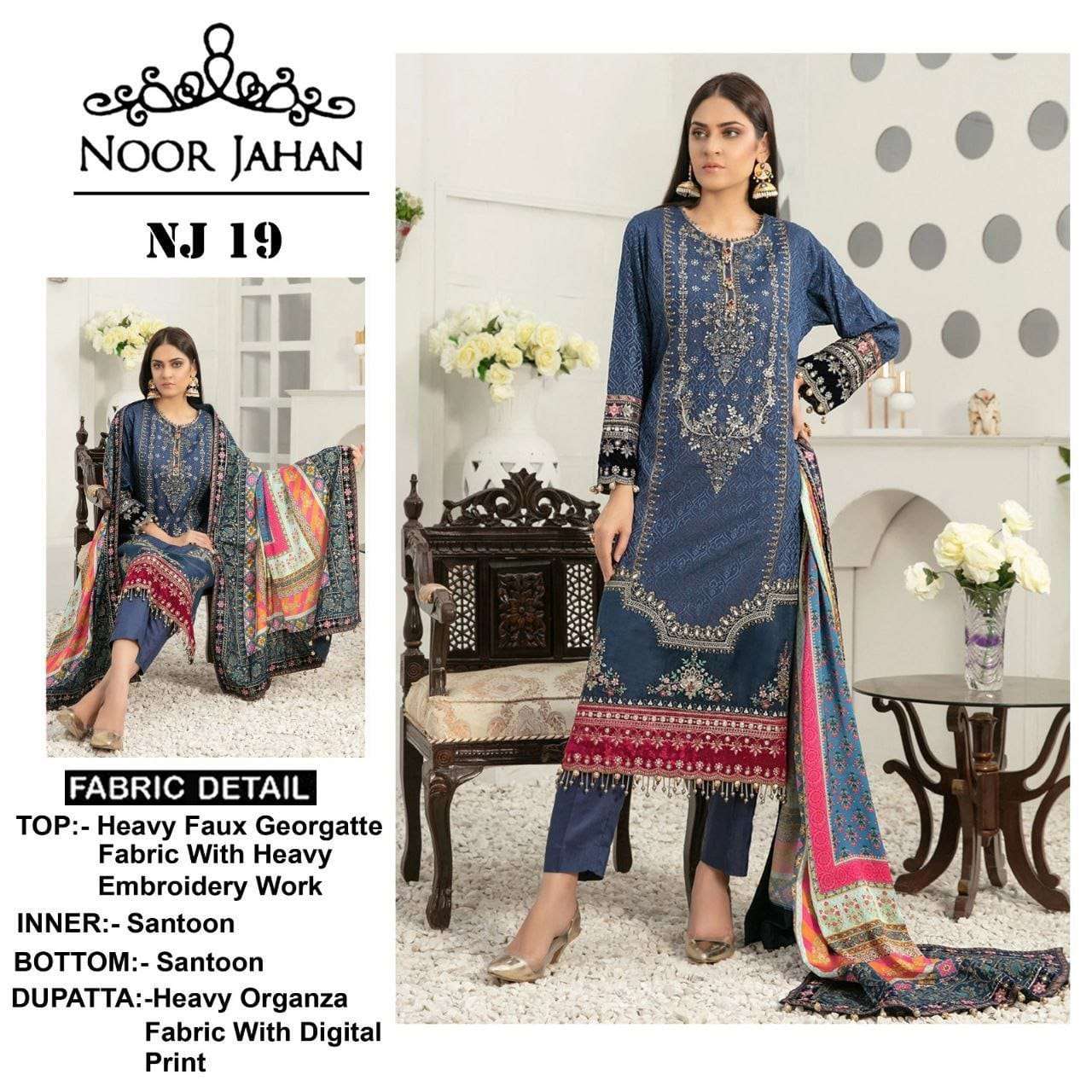 NOOR JAHAN NJ-19 BY ASLIWHOLESALE FAUX GEORGETTE EMBROIDERY PAKISTANI DRESS