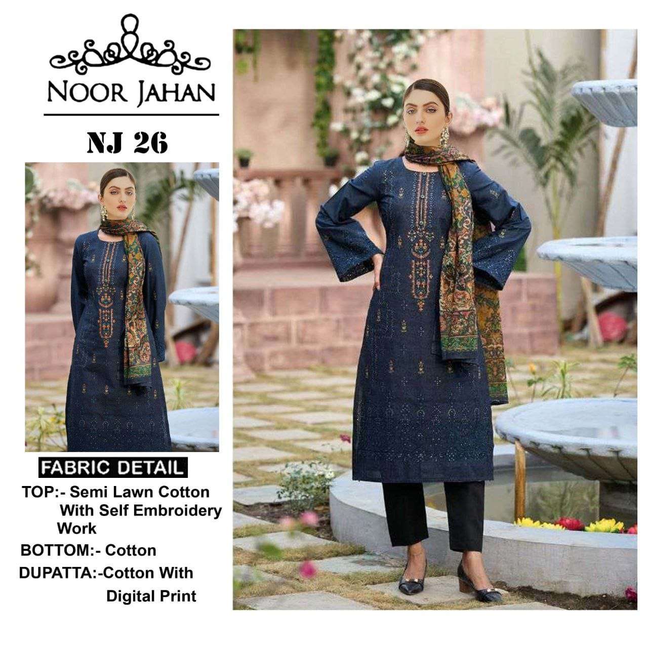 NOOR JAHAN NJ-26 BY ASLIWHOLESALE COTTON EMBROIDERY PAKISTANI DRESS