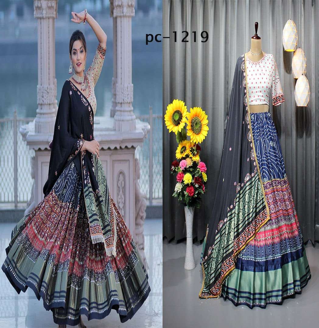 PC-1219 BY ASLIWHOLESALE DESIGNER FANCY CHINON SILK NAVRATRI LEHENGAS