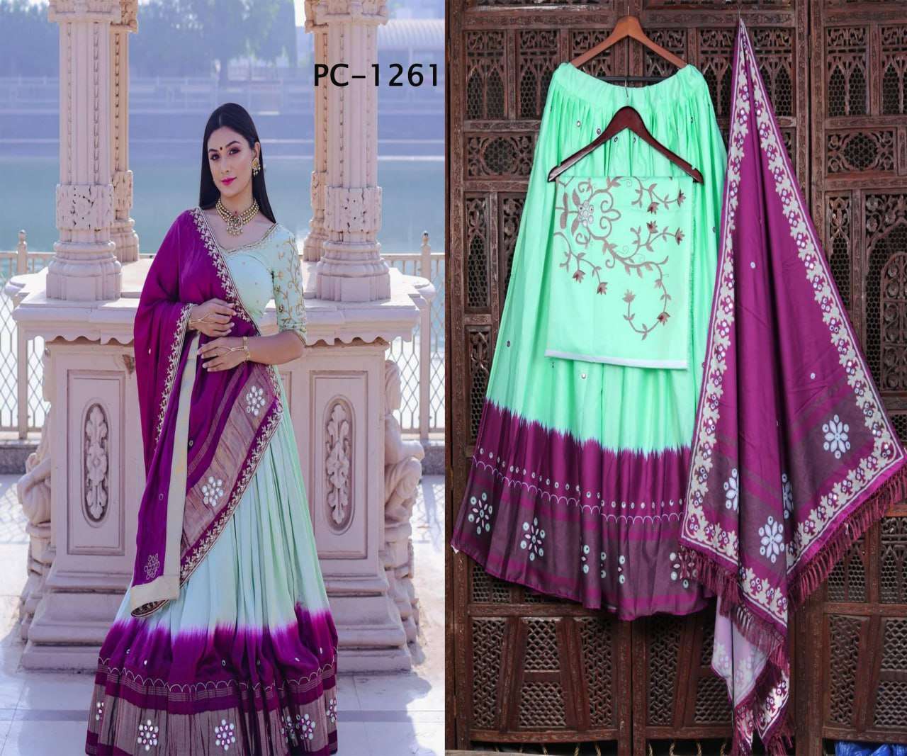 PC-1261 BY ASLIWHOLESALE DESIGNER FANCY CHINON SILK NAVRATRI LEHENGAS