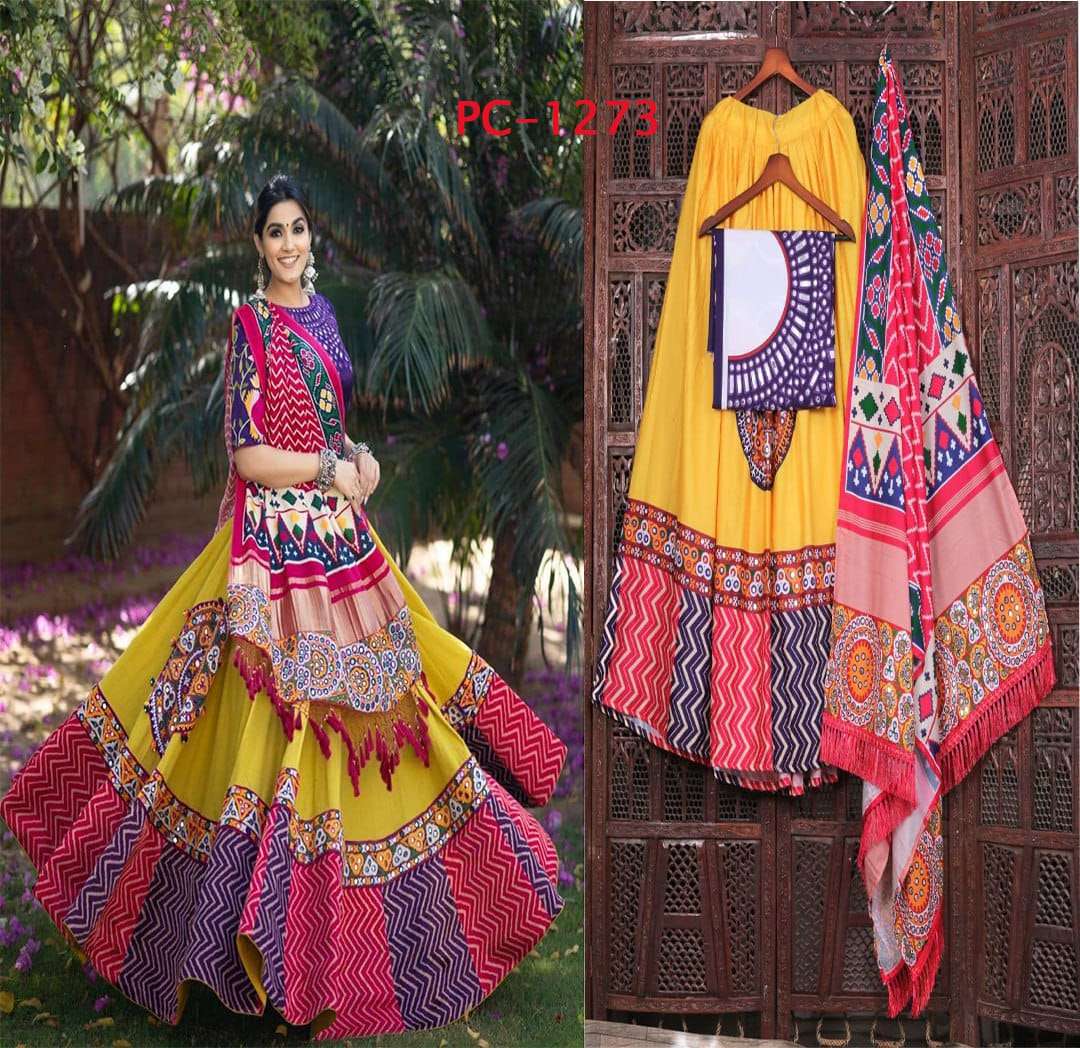 PC-1273 BY ASLIWHOLESALE DESIGNER FANCY CHINON SILK NAVRATRI LEHENGAS