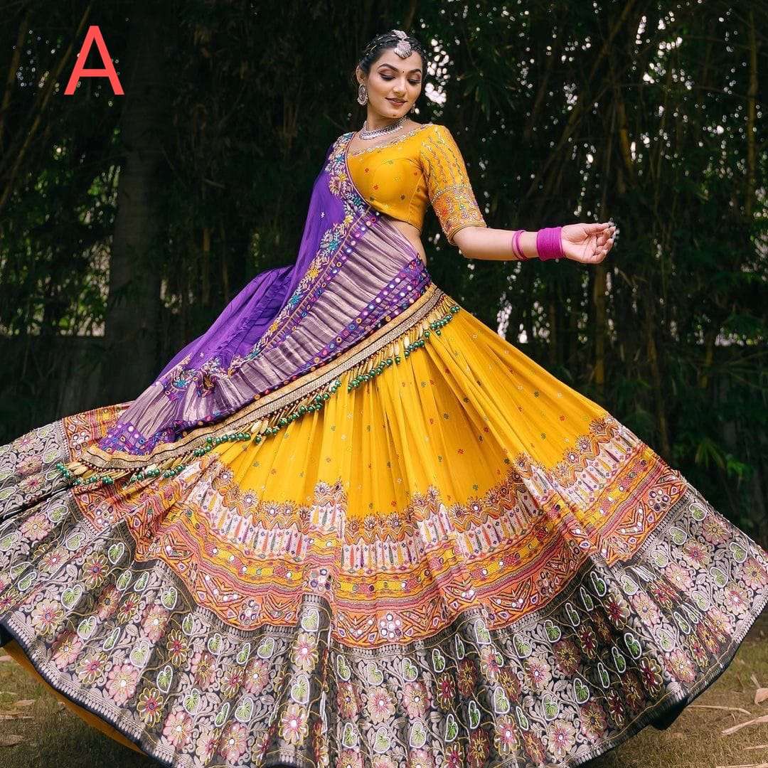 PC-1343 BY ASLIWHOLESALE DESIGNER FANCY CHINON SILK NAVRATRI LEHENGAS