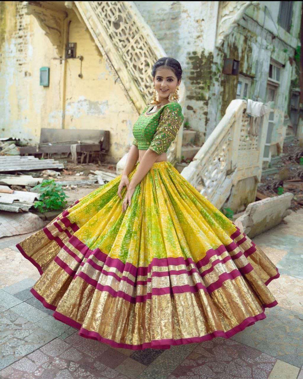 PC-1373 BY ASLIWHOLESALE DESIGNER FANCY BUTTER SILK NAVRATRI LEHENGAS