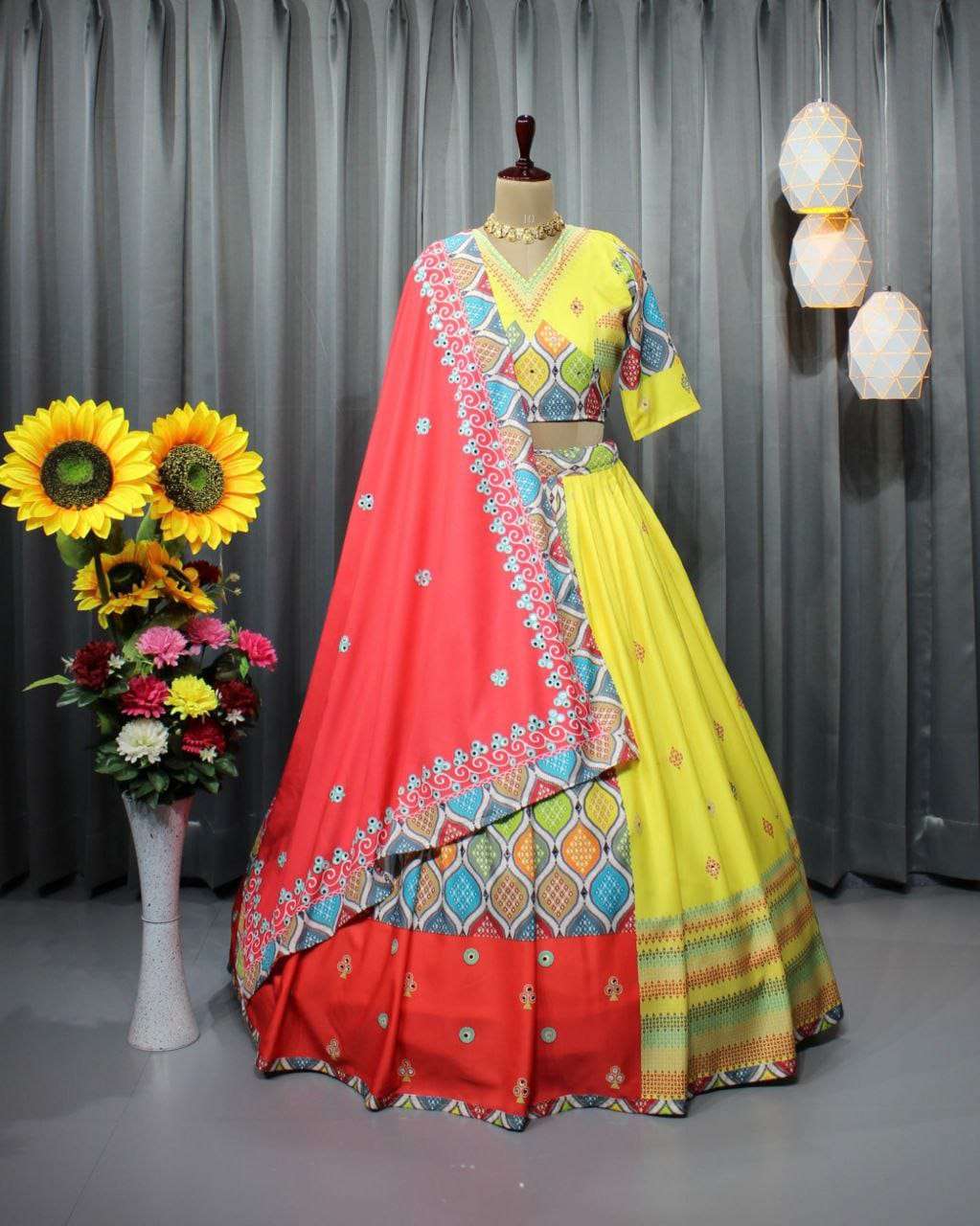 PC-1382 BY ASLIWHOLESALE DESIGNER FANCY BUTTER SILK NAVRATRI LEHENGAS