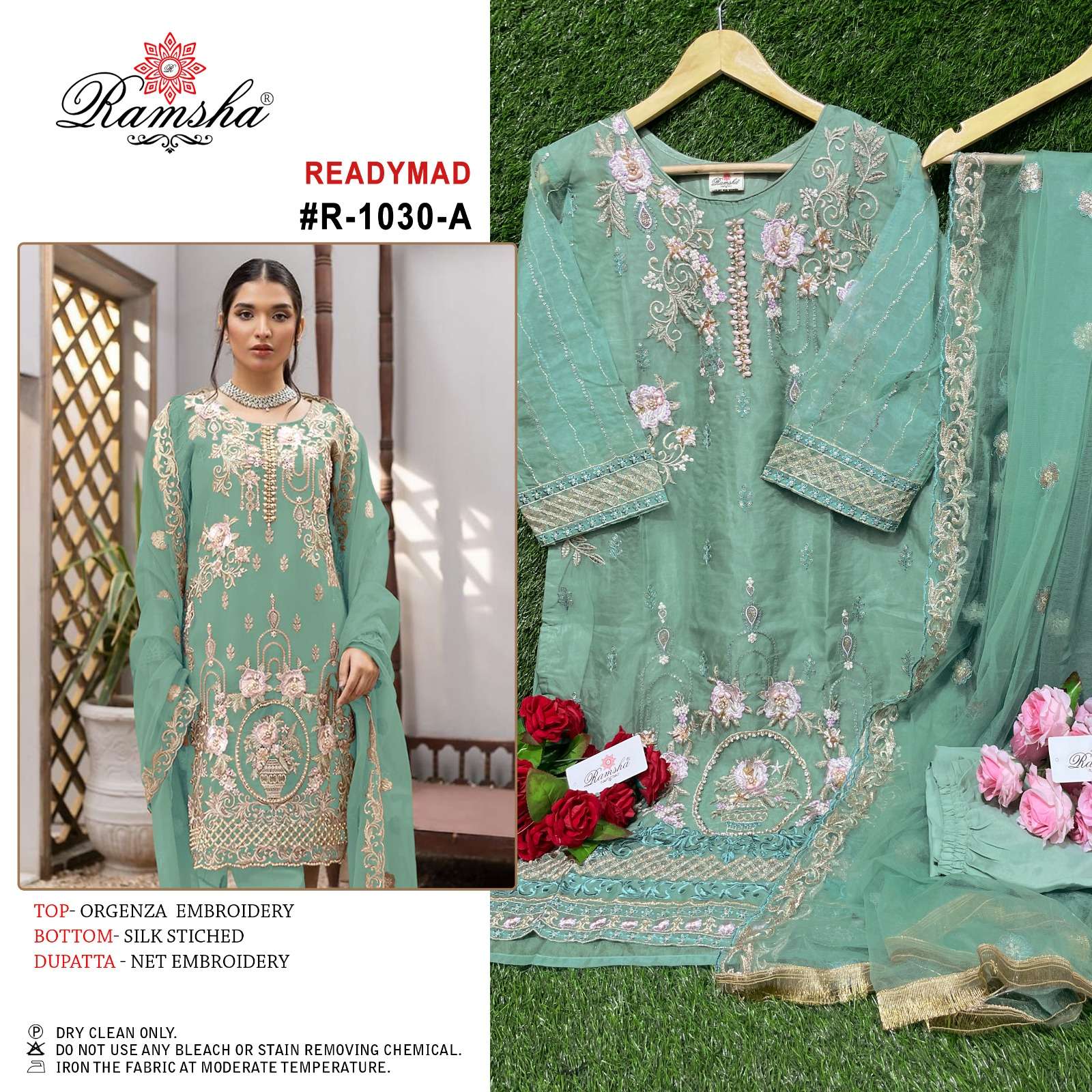 R-1030 NX BY RAMSHA ORGANZA EMBROIDERY STITCHED PAKISTANI DRESSES