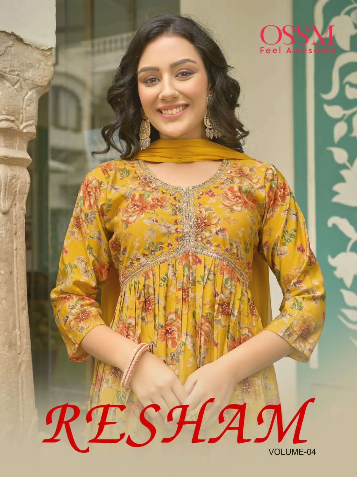 RESHAM VOL-4 BY OSSM 401 TO 406 SERIES CHANDERI EMBROIDERY STITCHED DRESSES