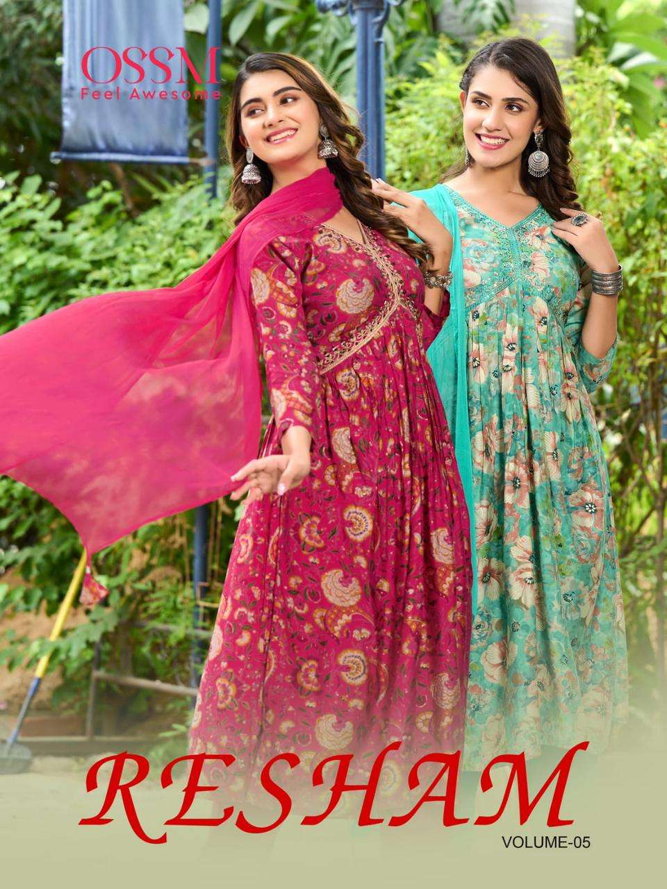 RESHAM VOL-5 BY OSSM 501 TO 506 SERIES CHANDERI EMBROIDERY STITCHED DRESSES