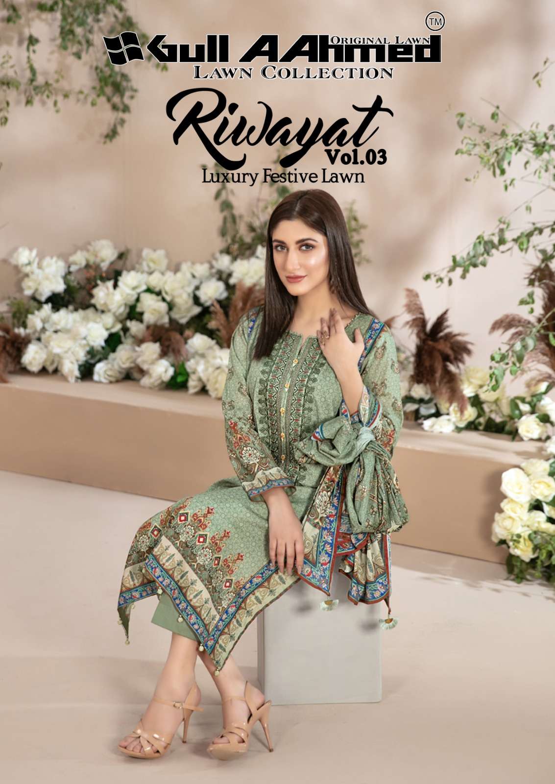 RIWAYAT VOL-3 BY GUL AAHMAD 3001 TO 3006 SERIES PURE LAWN COTTON PRINT DRESSES