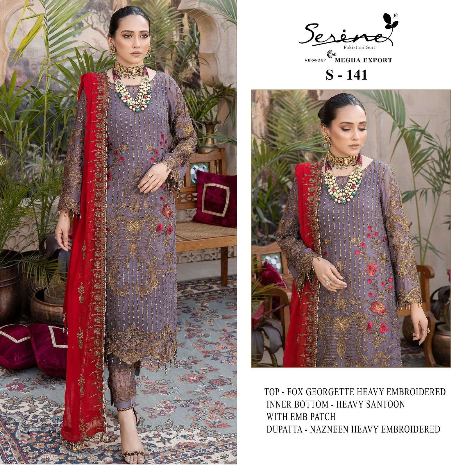 S-141 HIT DESIGN BY SERENE FAUX GEORGETTE EMBRODERY PAKISTANI DRESS