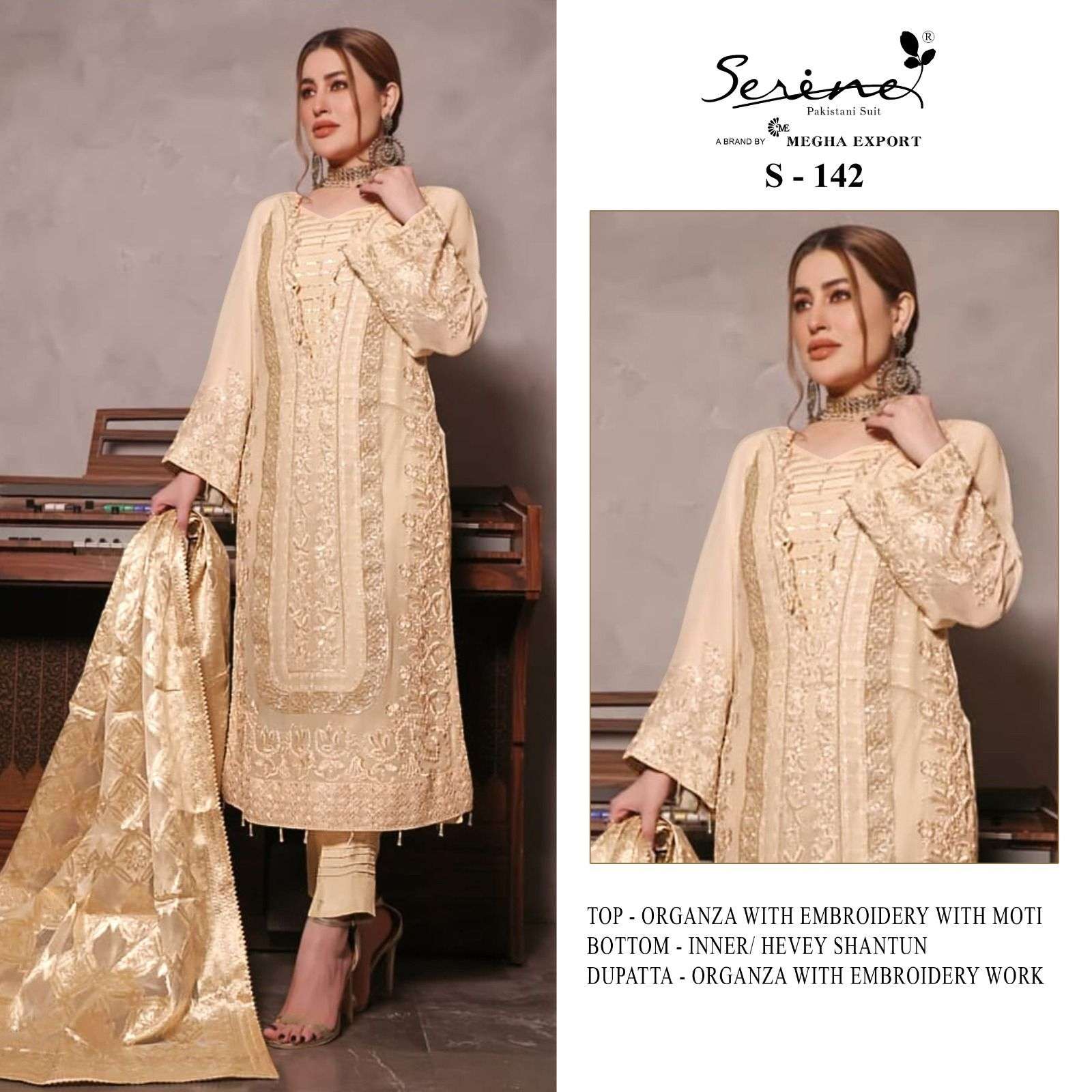 S-142 HIT DESIGN BY SERENE ORGANZA HEAVY EMBRODERY PAKISTANI DRESS