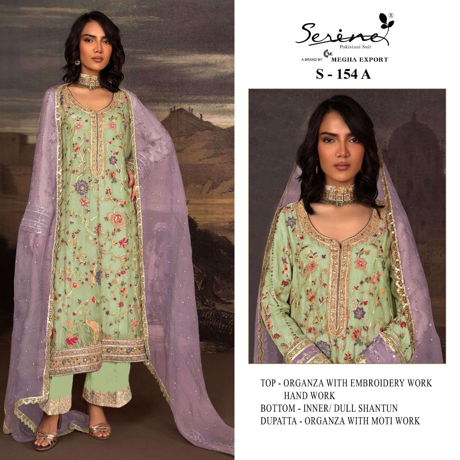 S-154 COLOURS BY SERENE 154-A TO 154-D LAWN ORGANZA EMBRODERY PAKISTANI DRESS