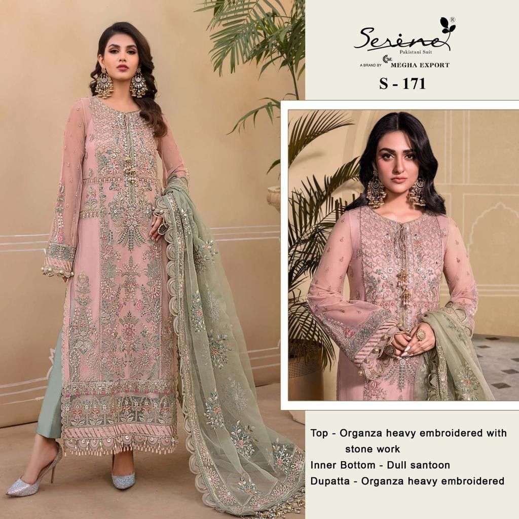 S-171 HIT DESIGN BY SERENE HEAVY ORGANZA EMBRODERY PAKISTANI DRESS