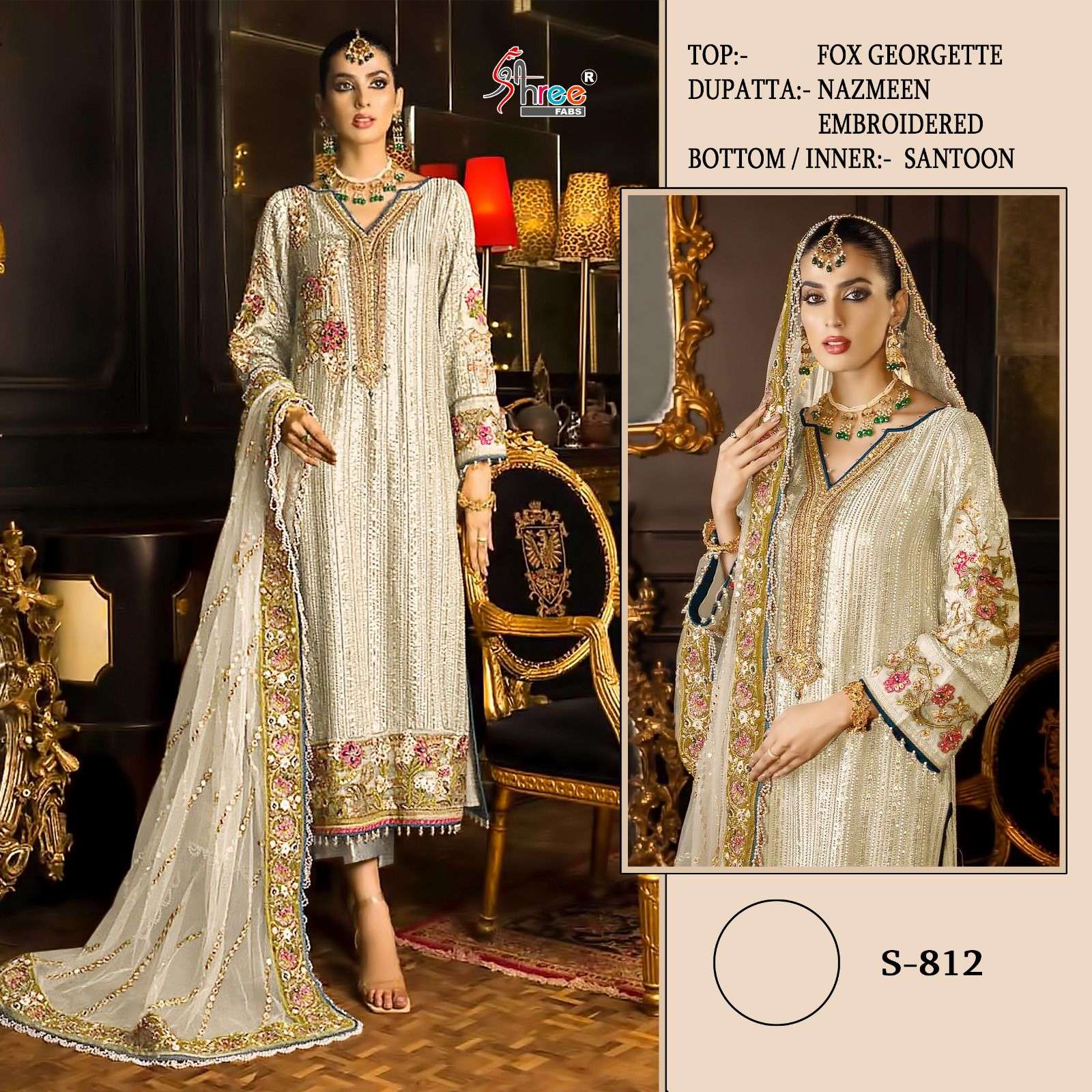 S-812 COLOURS BY SHREE FABS FAUX GEORGETTE EMBROIDERY PAKISTANI DRESSES