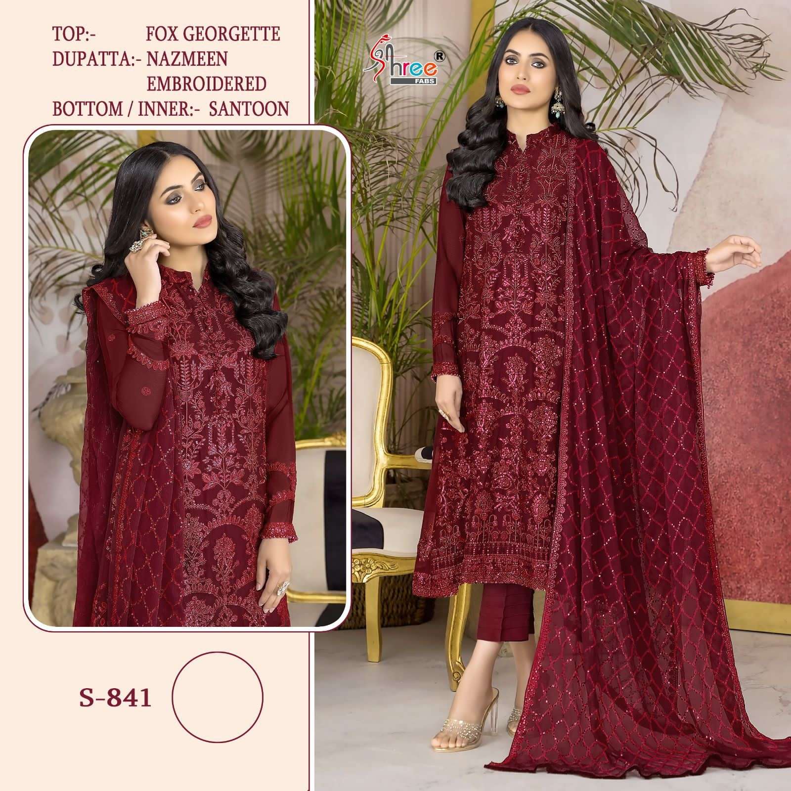 S-841 COLOURS BY SHREE FABS FAUX GEORGETTE EMBROIDERY PAKISTANI DRESSES