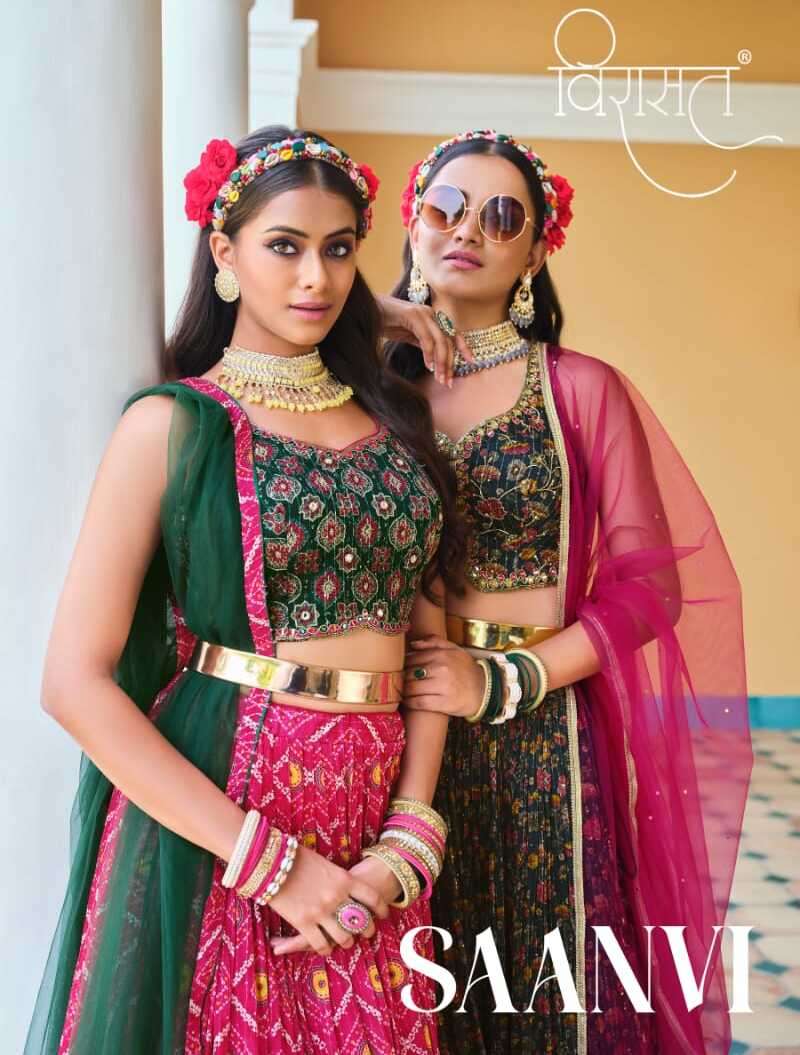 SAANVI BY VIRASAT DESIGNER FANCY LATEST GIRLS WEAR CHINON LEHENGAS 