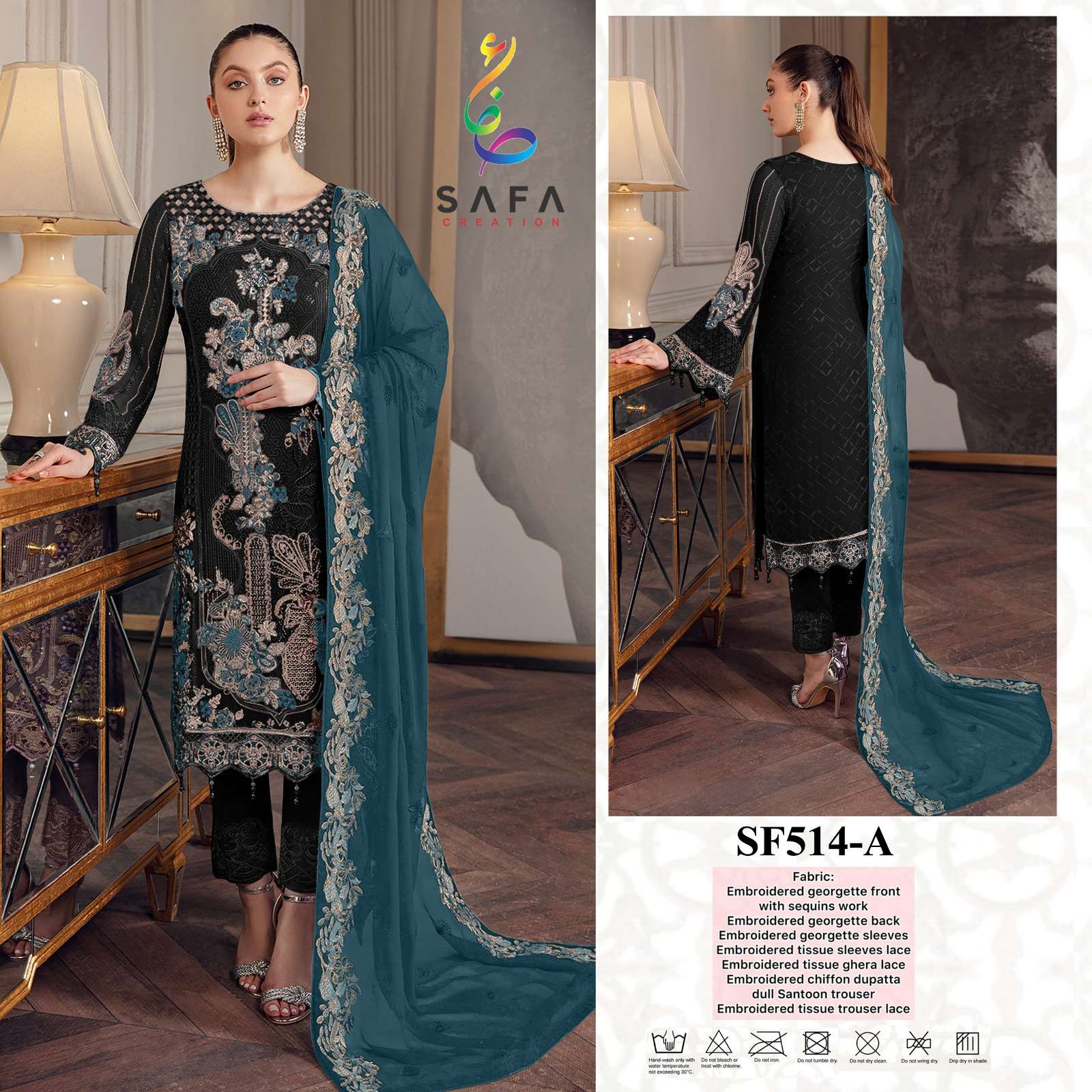 SAFA 514 BLACK BY SAFA CREATION DESIGNER FAUX GEORGETTE DRESSES