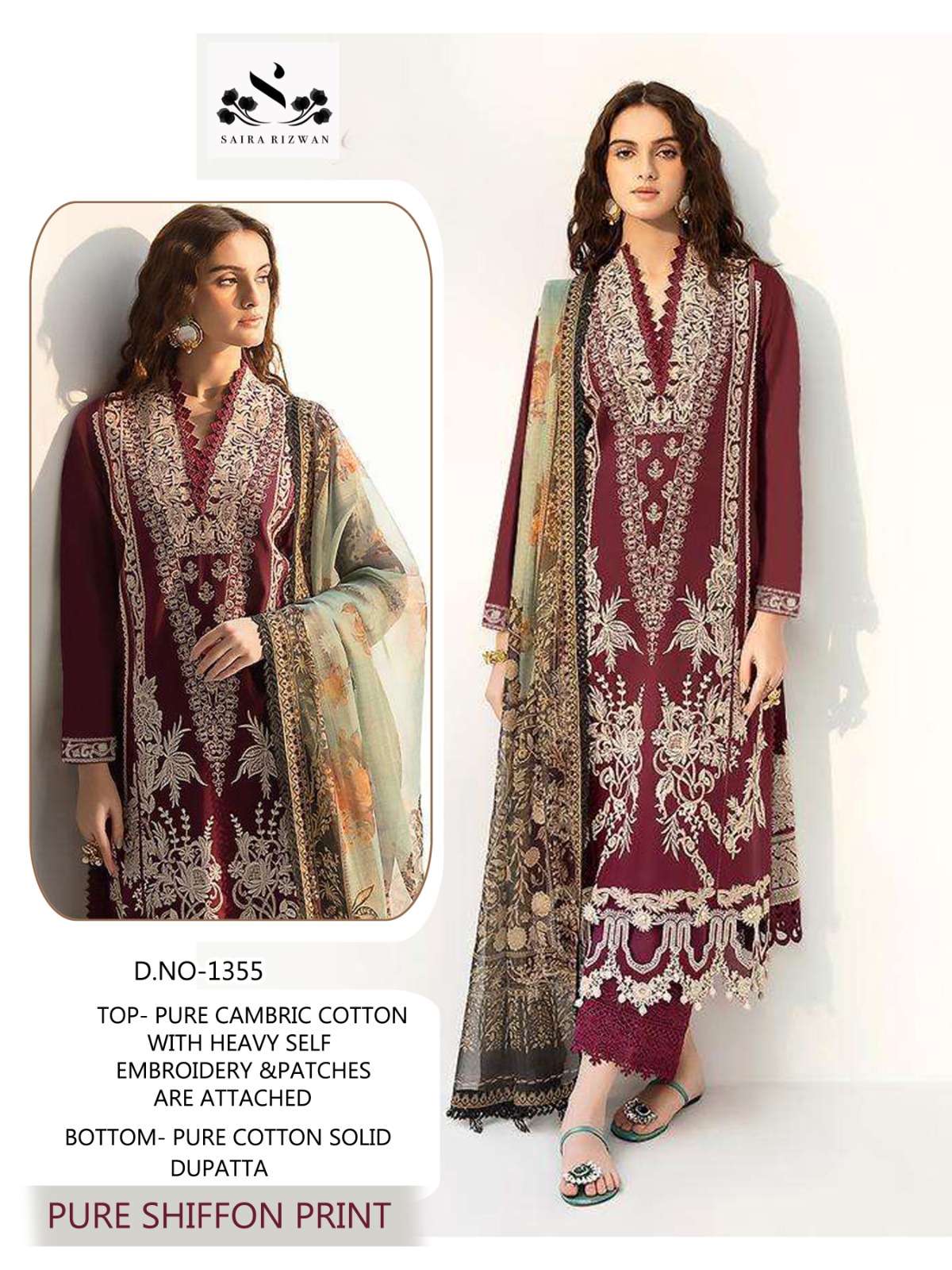 SAIRA RIZWAN 1355 BY ASLIWHOLESALE COTTON EMBROIDERY PAKISTANI DRESSES