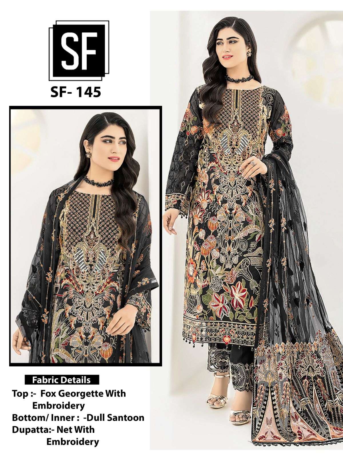 SF-145 HIT DESIGN BY SF FASHION DESIGNER GEORGETTE EMBROIDERY DRESS