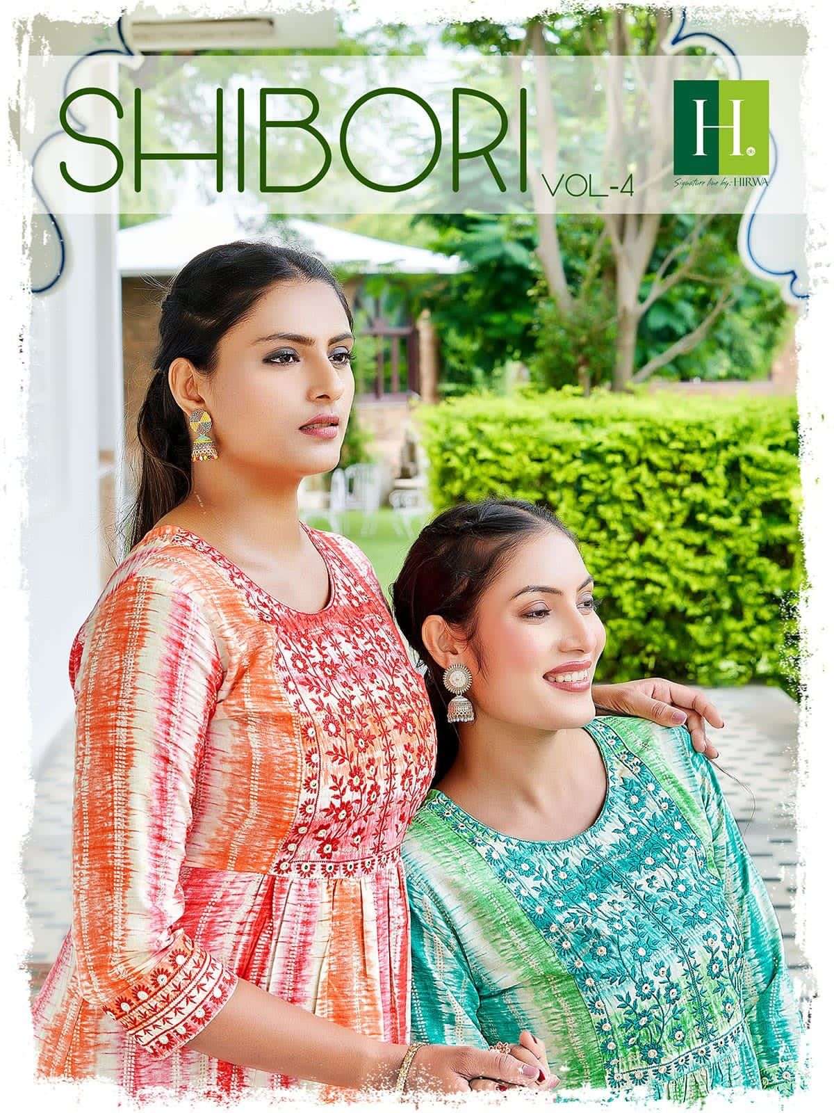 SHIBORI VOL-4 BY H DOT 4001 TO 4008 SERIES RAYON EMBROIDERY KURTIS