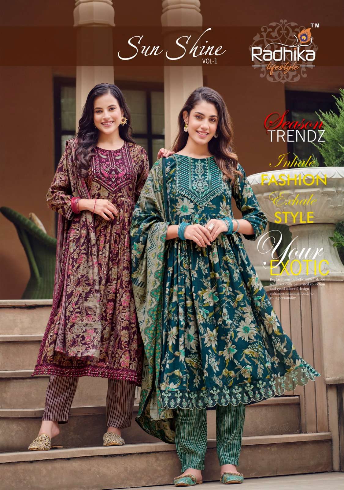 SUNSHINE VOL-1 BY RADHIKA LIFESTYLE 1001 TO 1008 SERIES MUSLIN STITCHED DRESSES