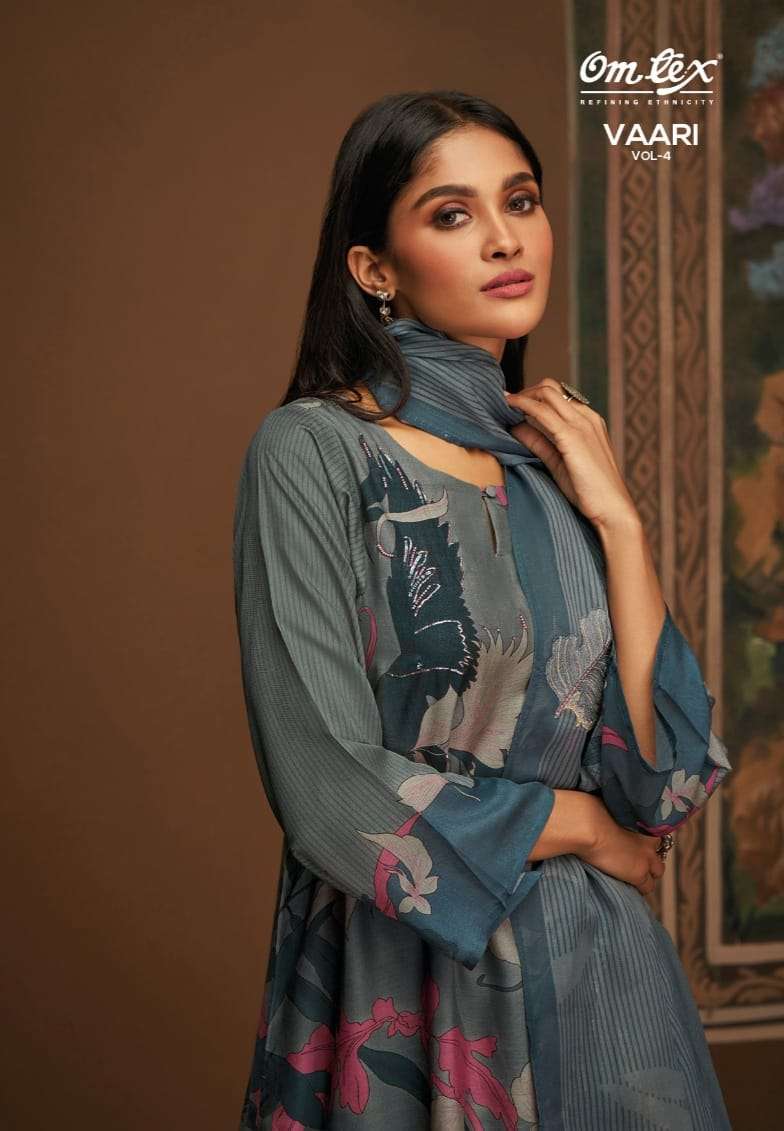 VAARI VOL-4 BY OMTEX 2521-A TO 2521-D SERIES MUSLIN PRINT EMROIDERY DRESSES