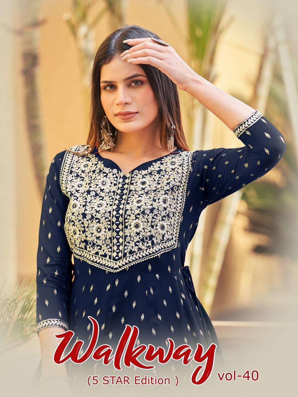 WALKWAY VOL-40 BY ASLIWHOLESALE 4001 TO 4005 SERIES RAYON PRINT GOWNS