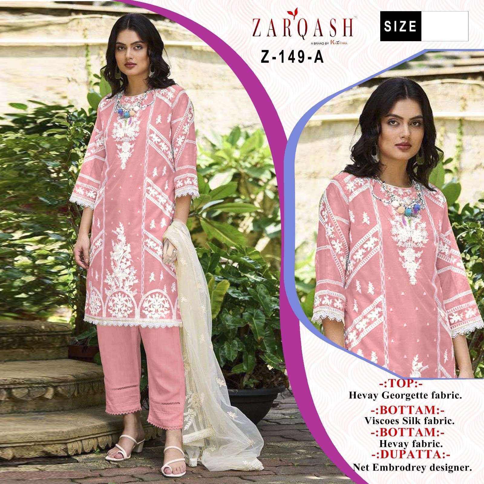 Z-149 COLOURS BY ZARQASH 149-A TO 149-D SERIES FAUX GEOGETTE WORK DRESSES