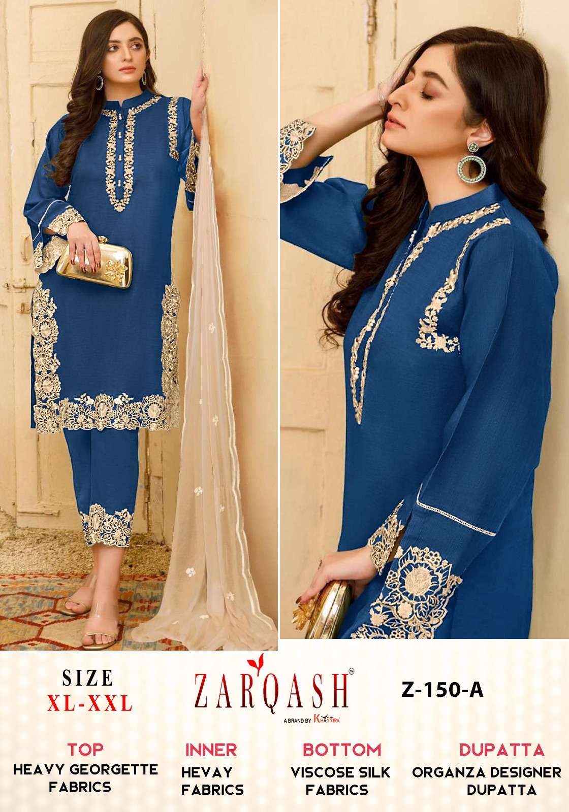 Z-150 COLOURS BY ZARQASH 150-A TO 150-C SERIES FAUX GEOGETTE WORK DRESSES