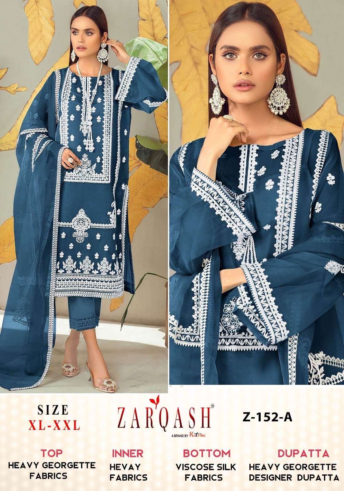 Z-152 COLOURS BY ZARQASH 152-A TO 152-C SERIES FAUX GEOGETTE WORK DRESSES