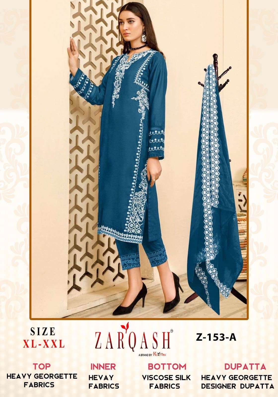 Z-153 COLOURS BY ZARQASH 153-A TO 153-C SERIES FAUX GEOGETTE WORK DRESSES