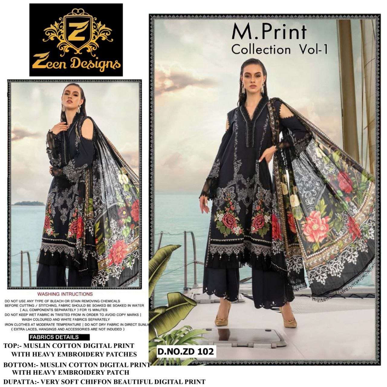 ZD-102 HIT DESIGN BY ZEEN DESIGNS MUSLIN COTTON EMBROIDERY PAKISTANI DRESS