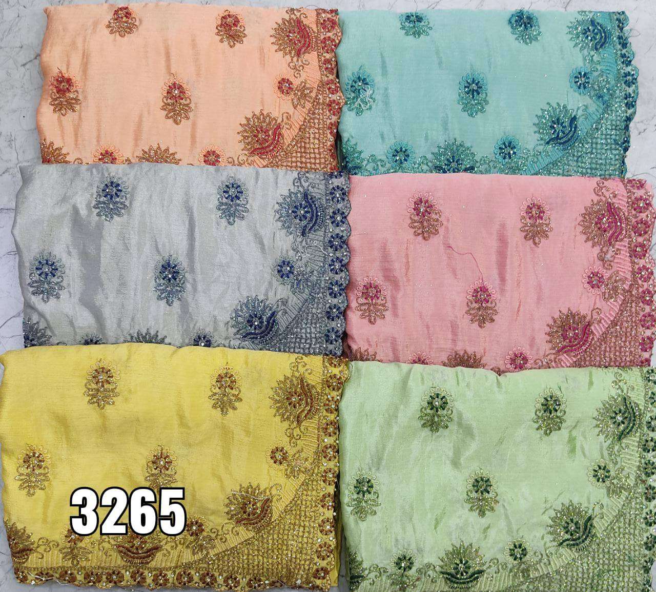 3265 COLOUR BY ASLIWHOLESALE FANCY DESIGNER CHINON SAREES