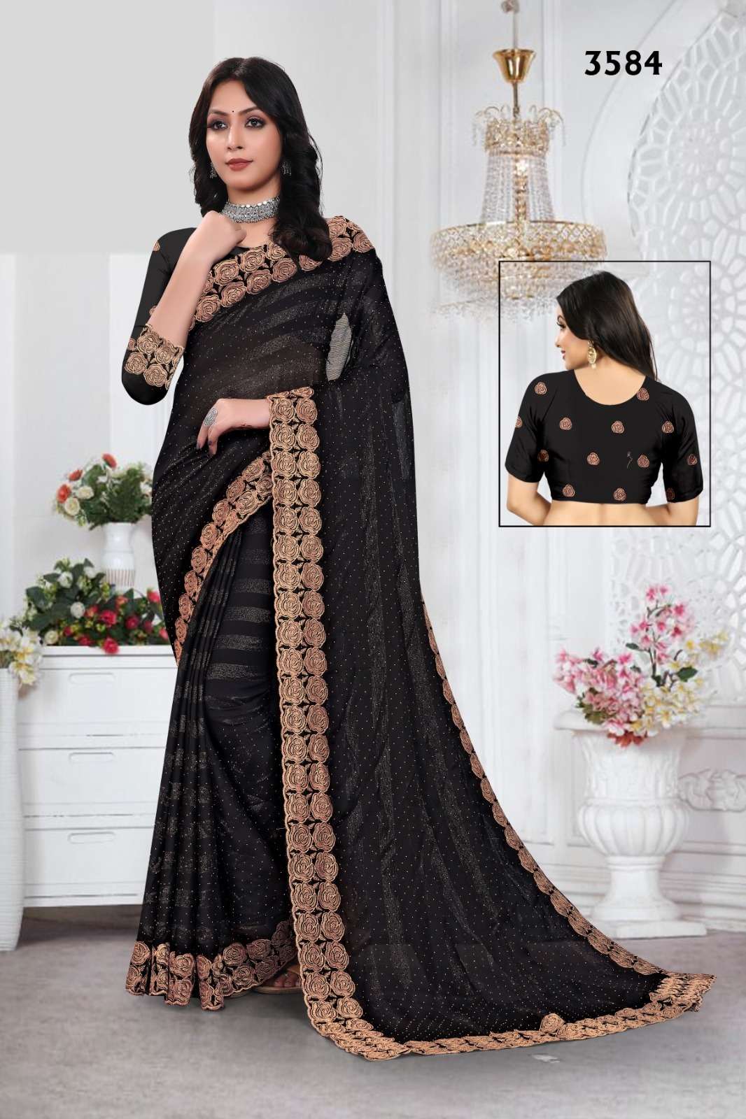 3584 COLOURS BY ASLIWHOLESALE FANCY MOSS PATTA DESIGNER SAREE