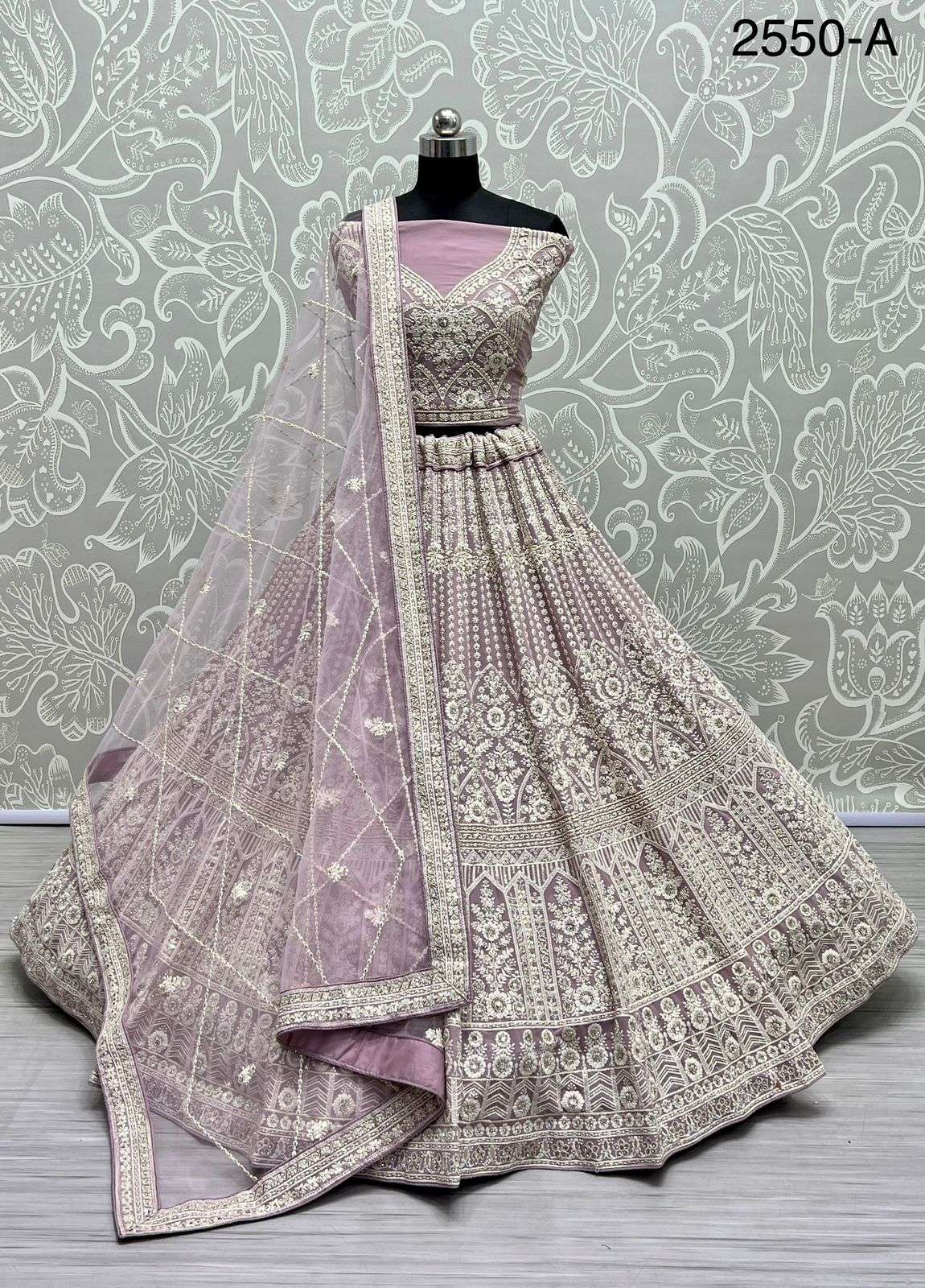 A-2550 COLOUR BY ASLIWHOLESALE DESIGNER BRIDAL NET HEAVY LEHENGAS