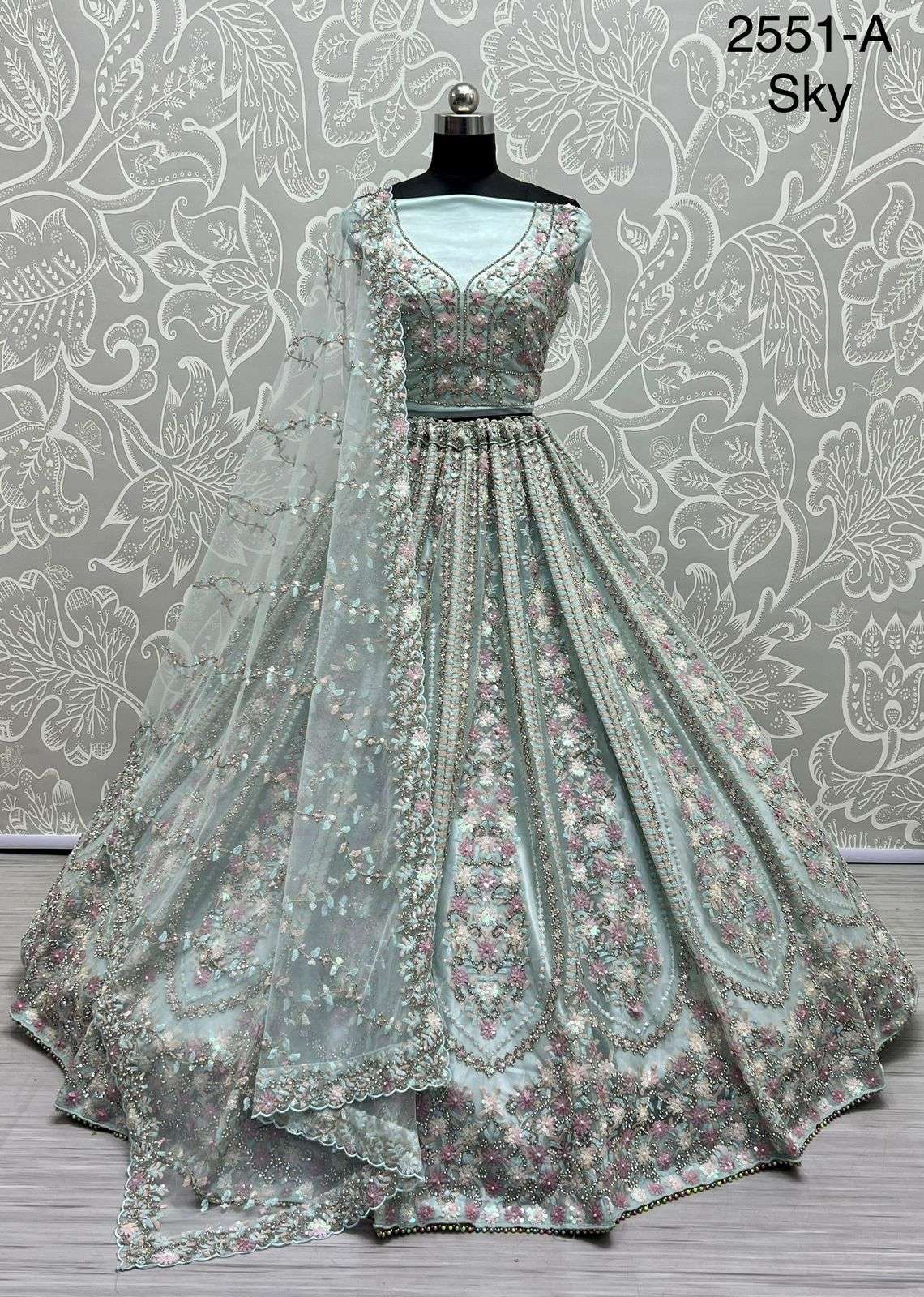 A-2551 COLOUR BY ASLIWHOLESALE DESIGNER BRIDAL NET HEAVY LEHENGAS