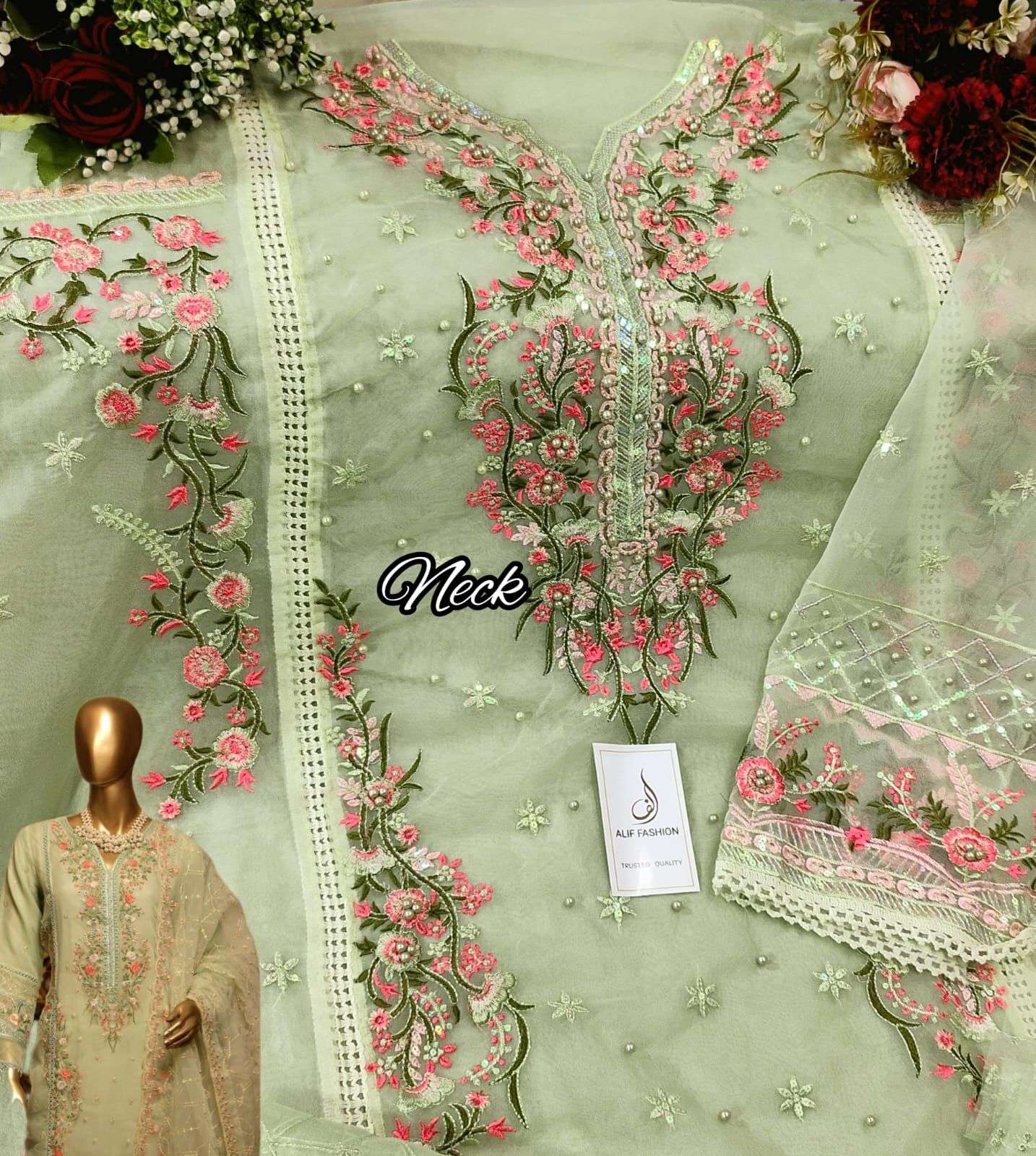 A-70 HIT DESIGN BY ALIF FASHION PURE ORGANZA HEAVY EMBROIDERY WORK DRESS