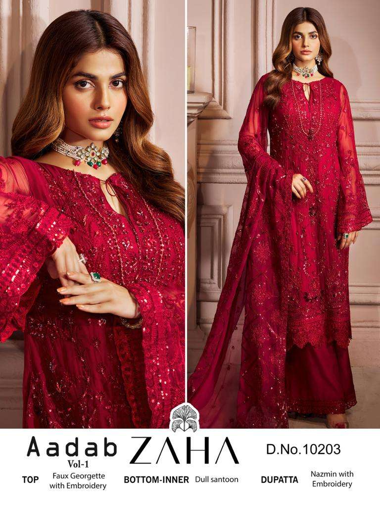 AADAB VOL-1 BY ZAHA 10203 TO 10205 SERIES GEORGETTE PAKISTANI DRESSES