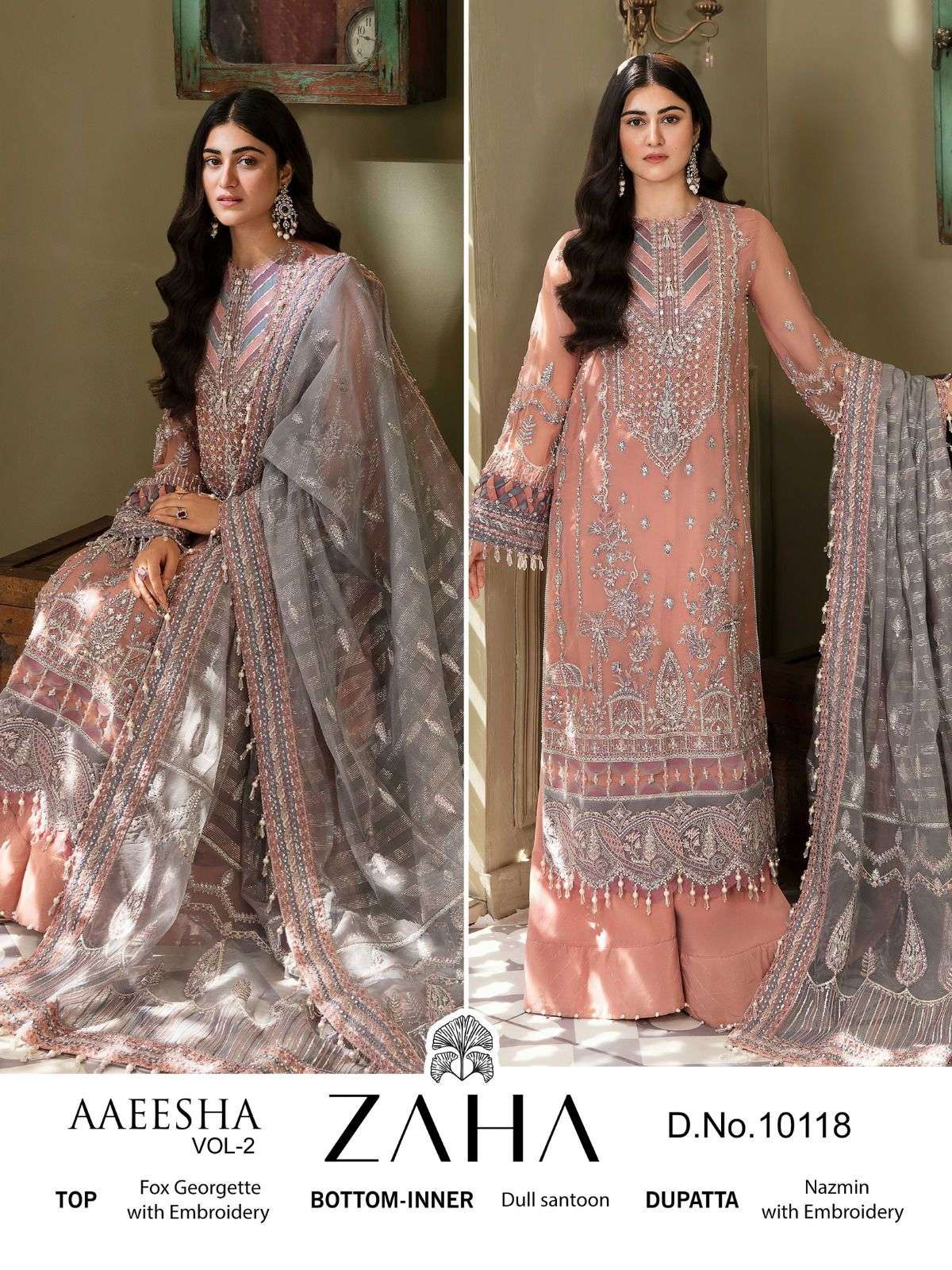 AAEESHA VOL-2 10118 BY ZAHA DESIGNER GEORGETTE PAKISTANI DRESSES