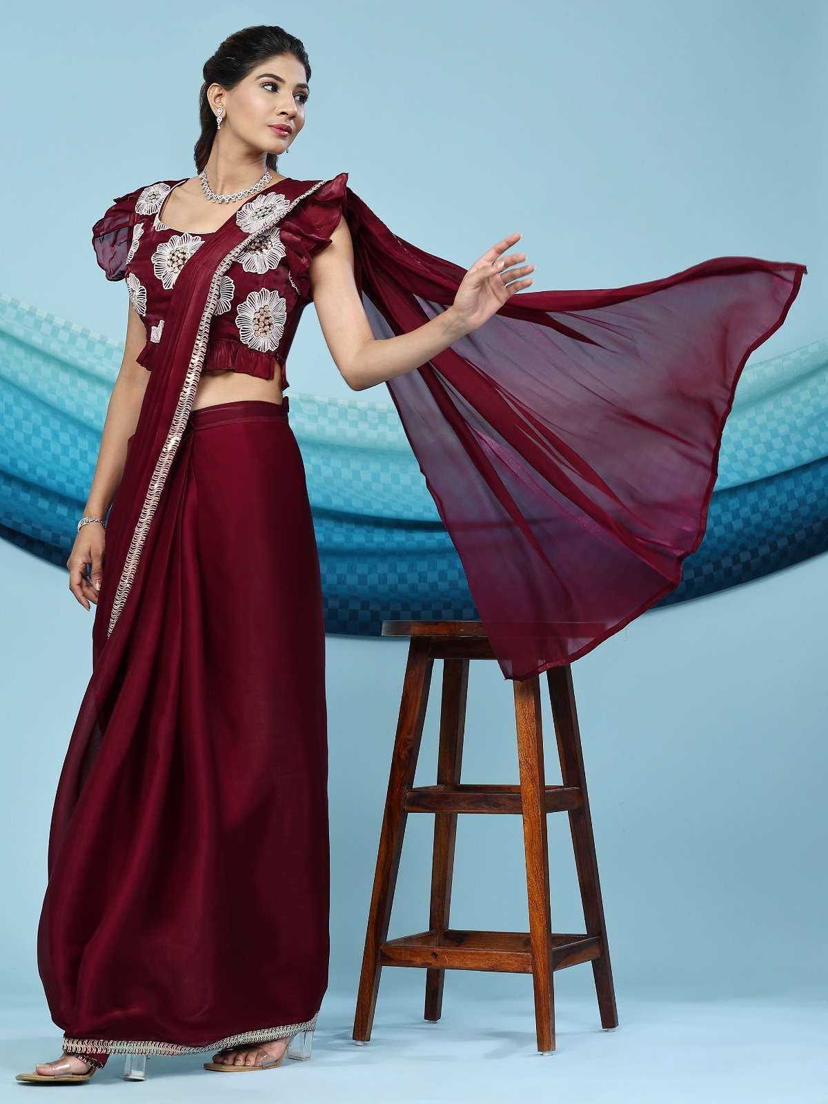 AMOHA 260 COLOURS BY AMOHA TRENDZ DESIGNER SATIN SILK STITCHED SAREES