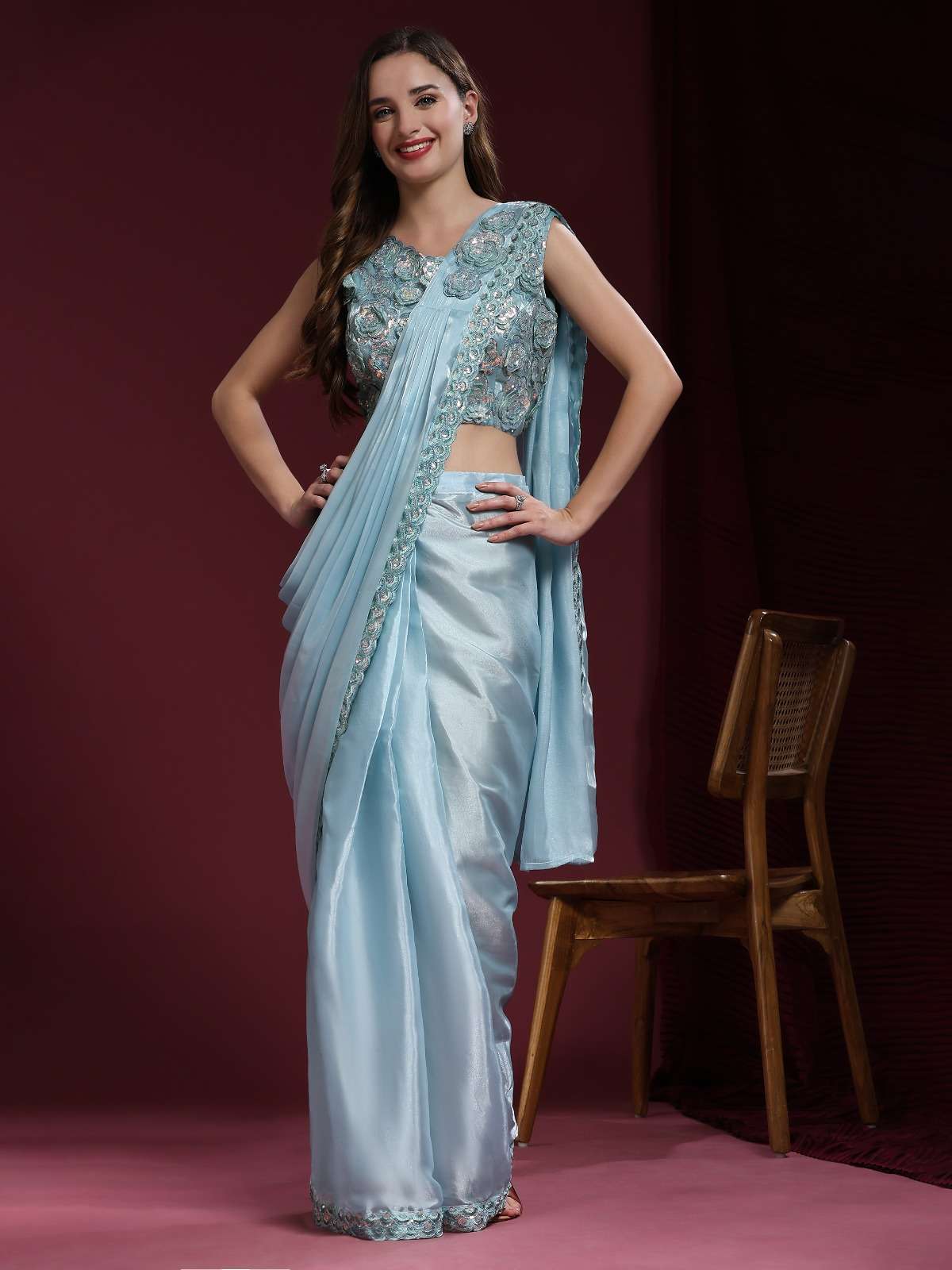 AMOHA 264 COLOURS BY AMOHA TRENDZ DESIGNER SATIN SILK STITCHED SAREES