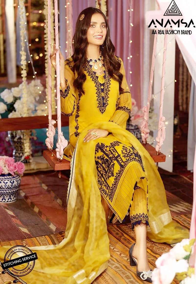 ANAMSA 228 BY ASLIWHOLESALE DESIGNER FAUX GEORGETTE WORK DRESS