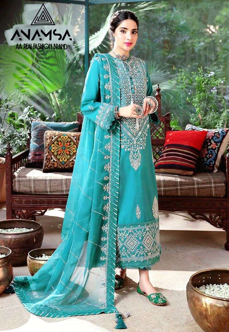 ANAMSA 231 BY ASLIWHOLESALE DESIGNER FAUX GEORGETTE WORK DRESS